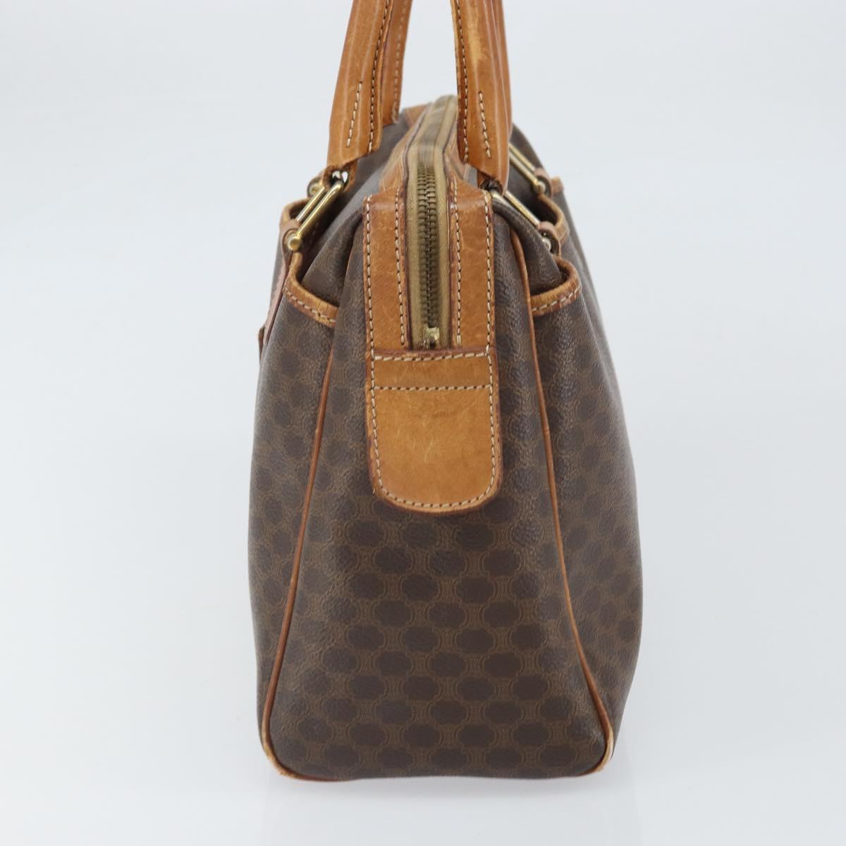 CELINE Macadam Canvas Boston Bag PVC Leather Brown Gold Auth ti3656