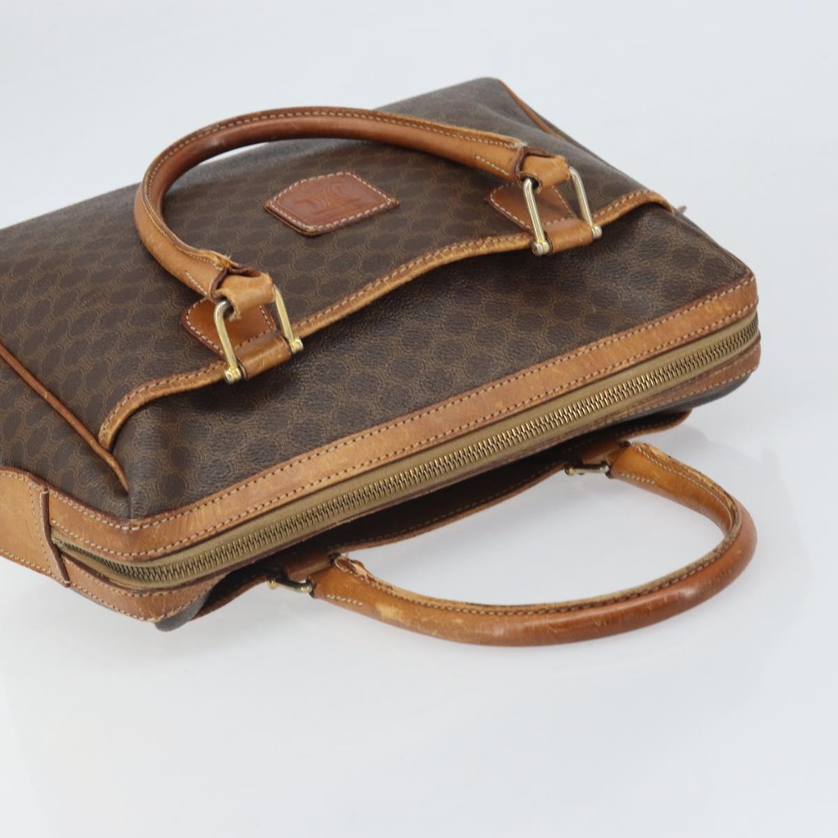 CELINE Macadam Canvas Boston Bag PVC Leather Brown Gold Auth ti3656