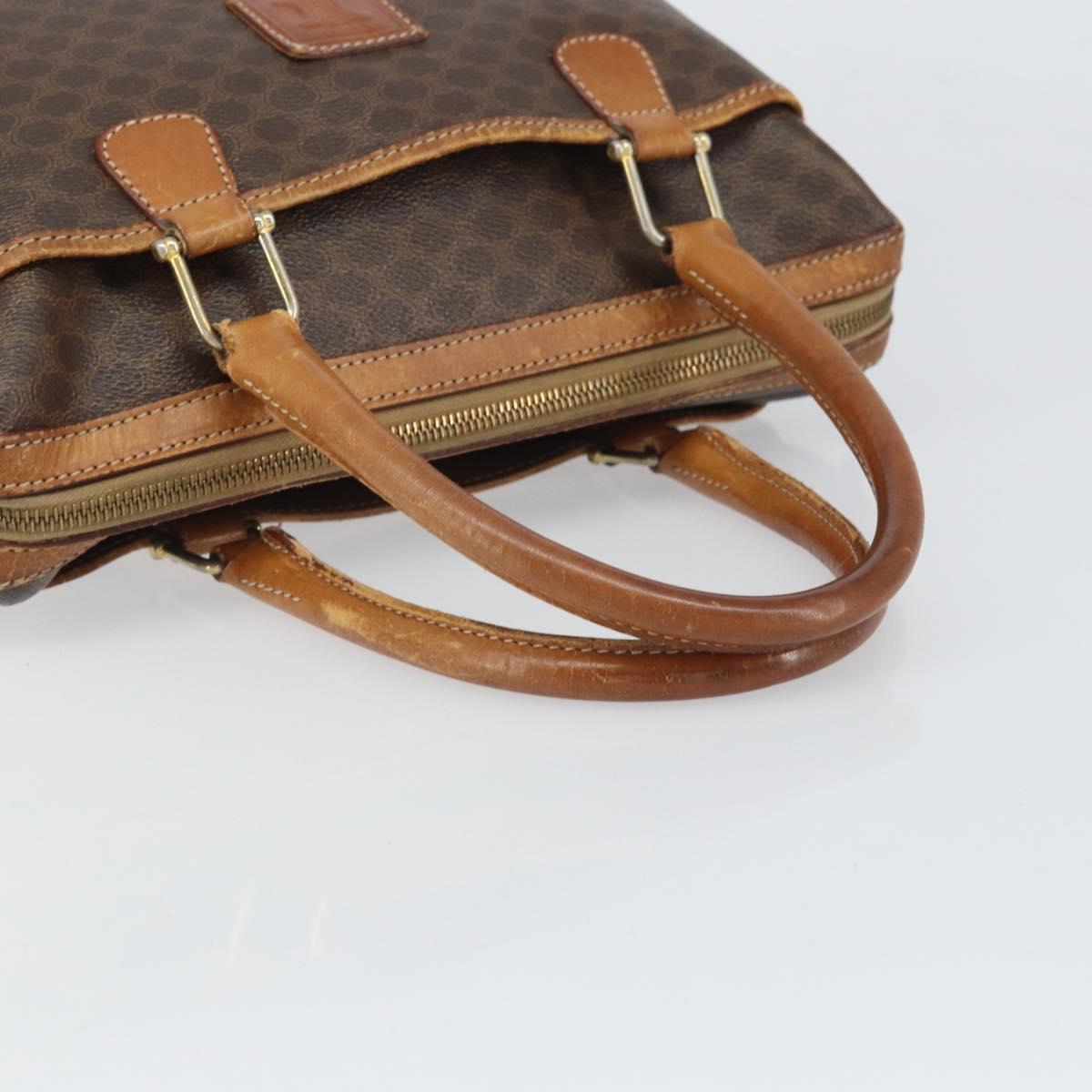CELINE Macadam Canvas Boston Bag PVC Leather Brown Gold Auth ti3656