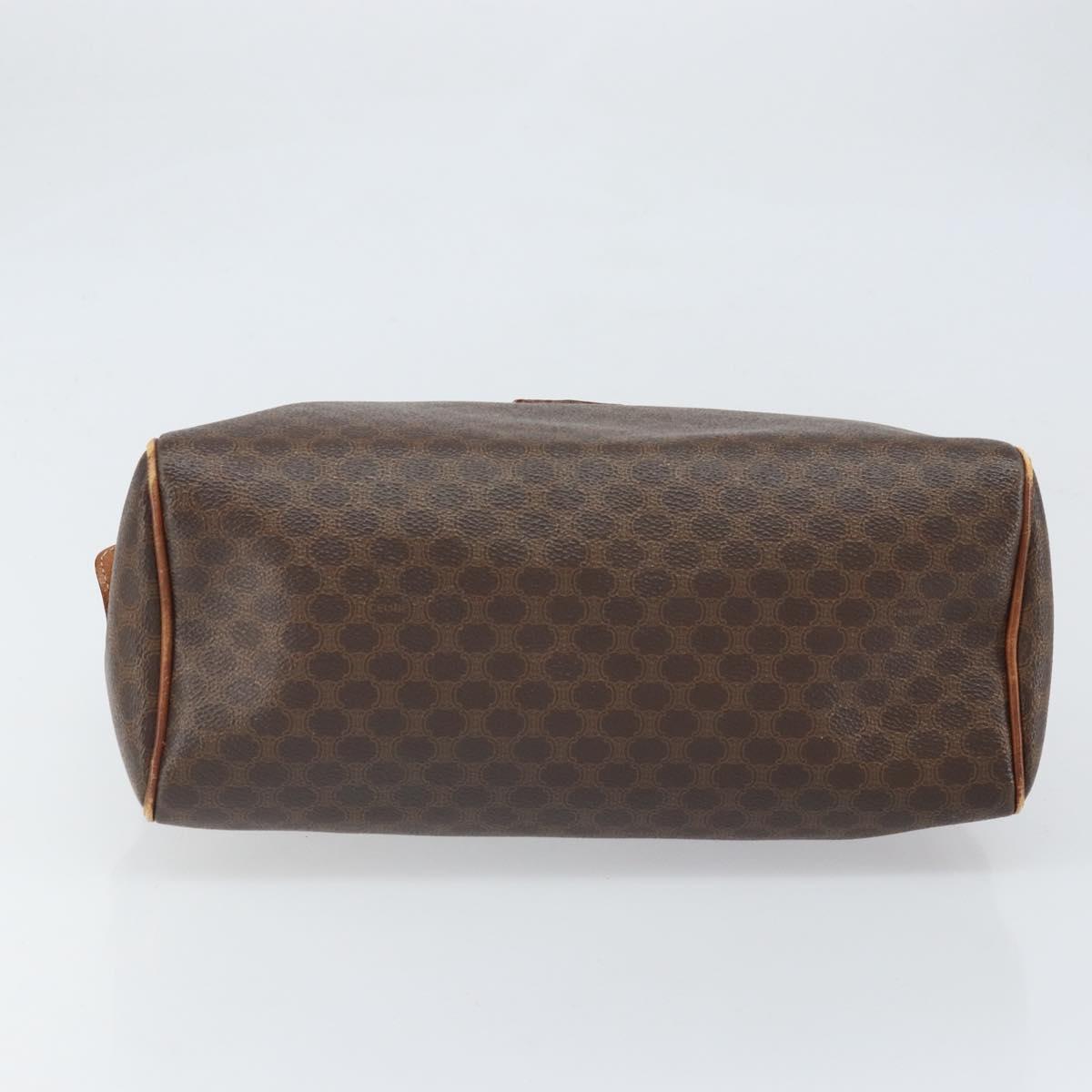 CELINE Macadam Canvas Boston Bag PVC Leather Brown Gold Auth ti3656