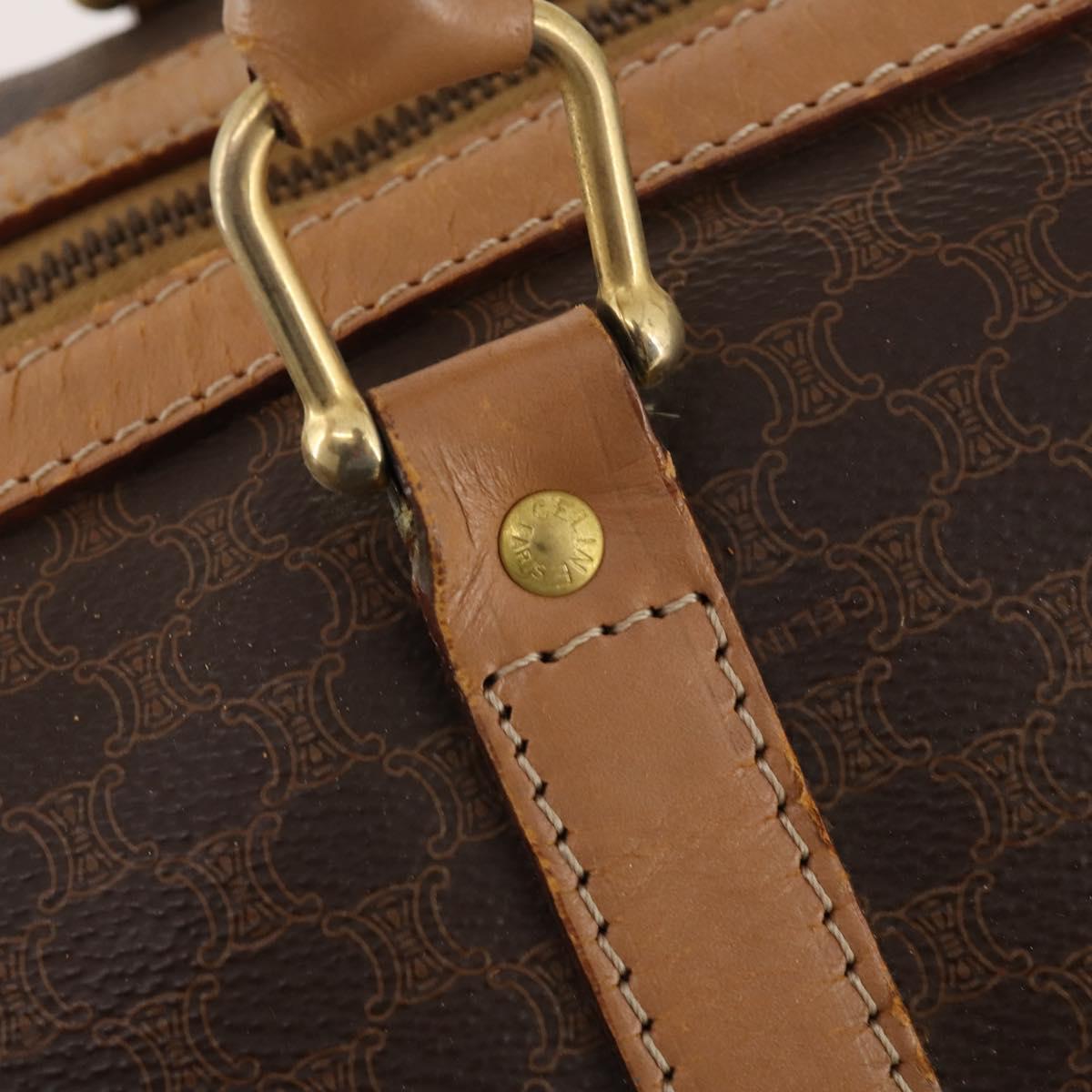 CELINE Macadam Canvas Boston Bag PVC Leather Brown Gold Auth ti3658