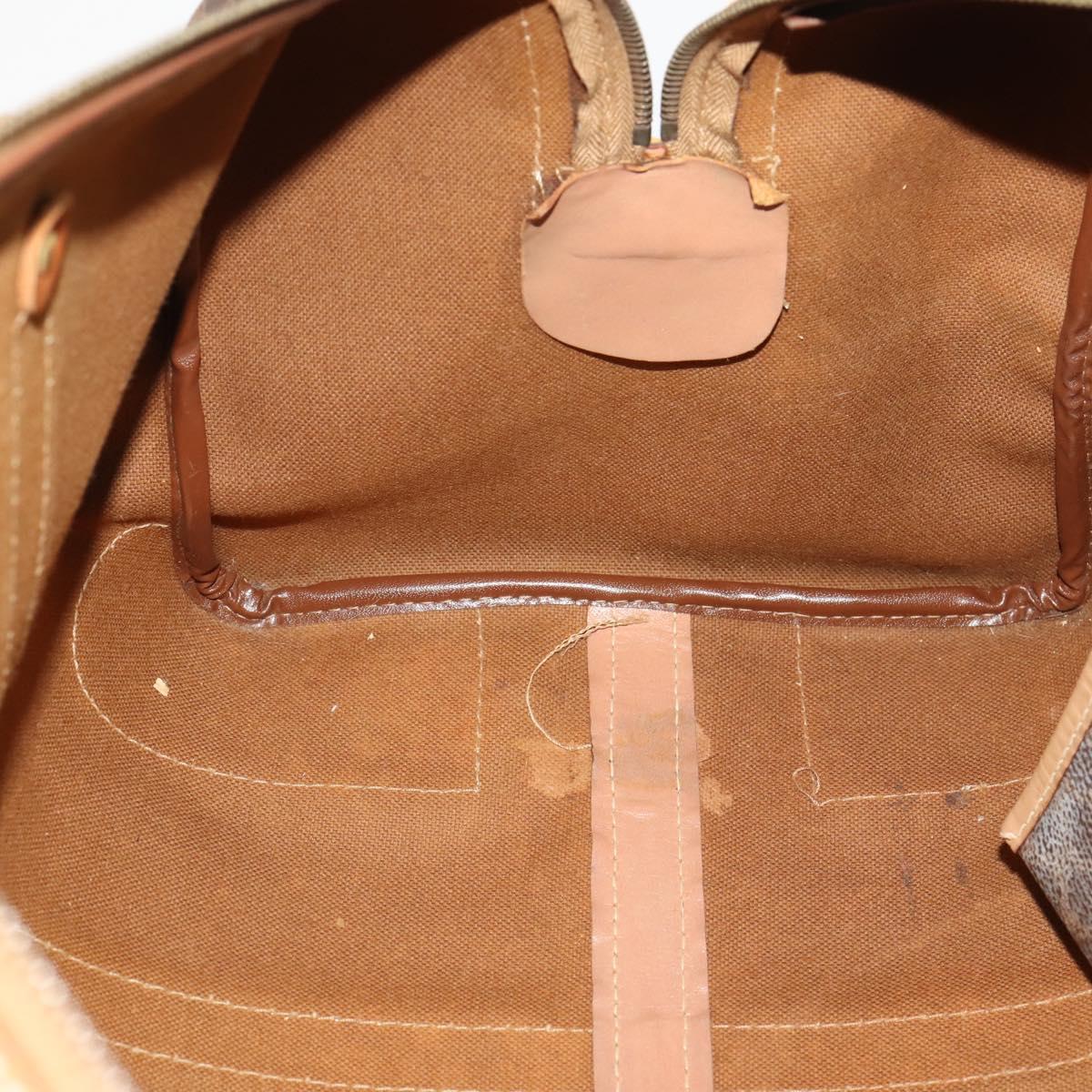 CELINE Macadam Canvas Boston Bag PVC Leather Brown Gold Auth ti3658