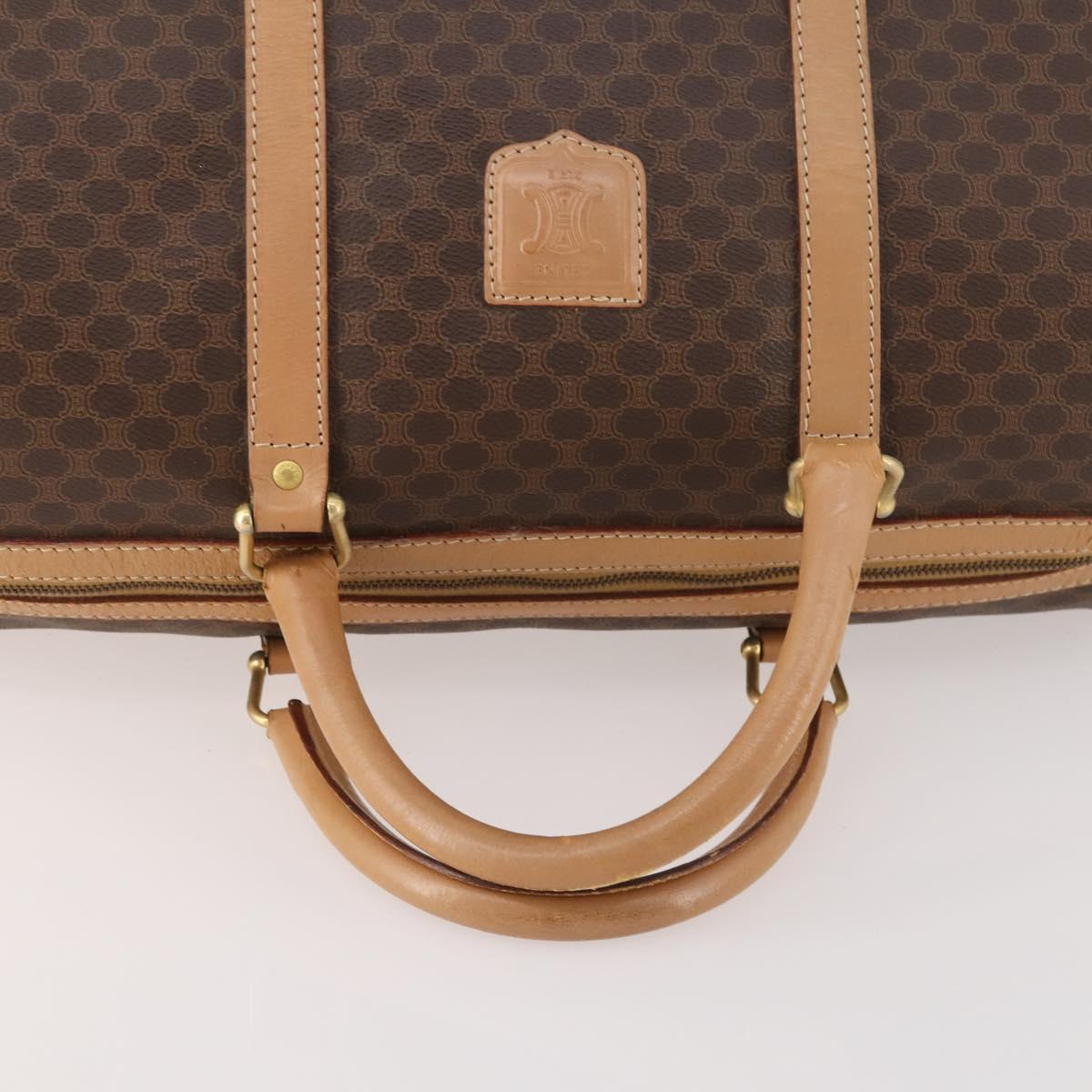 CELINE Macadam Canvas Boston Bag PVC Leather Brown Gold Auth ti3658