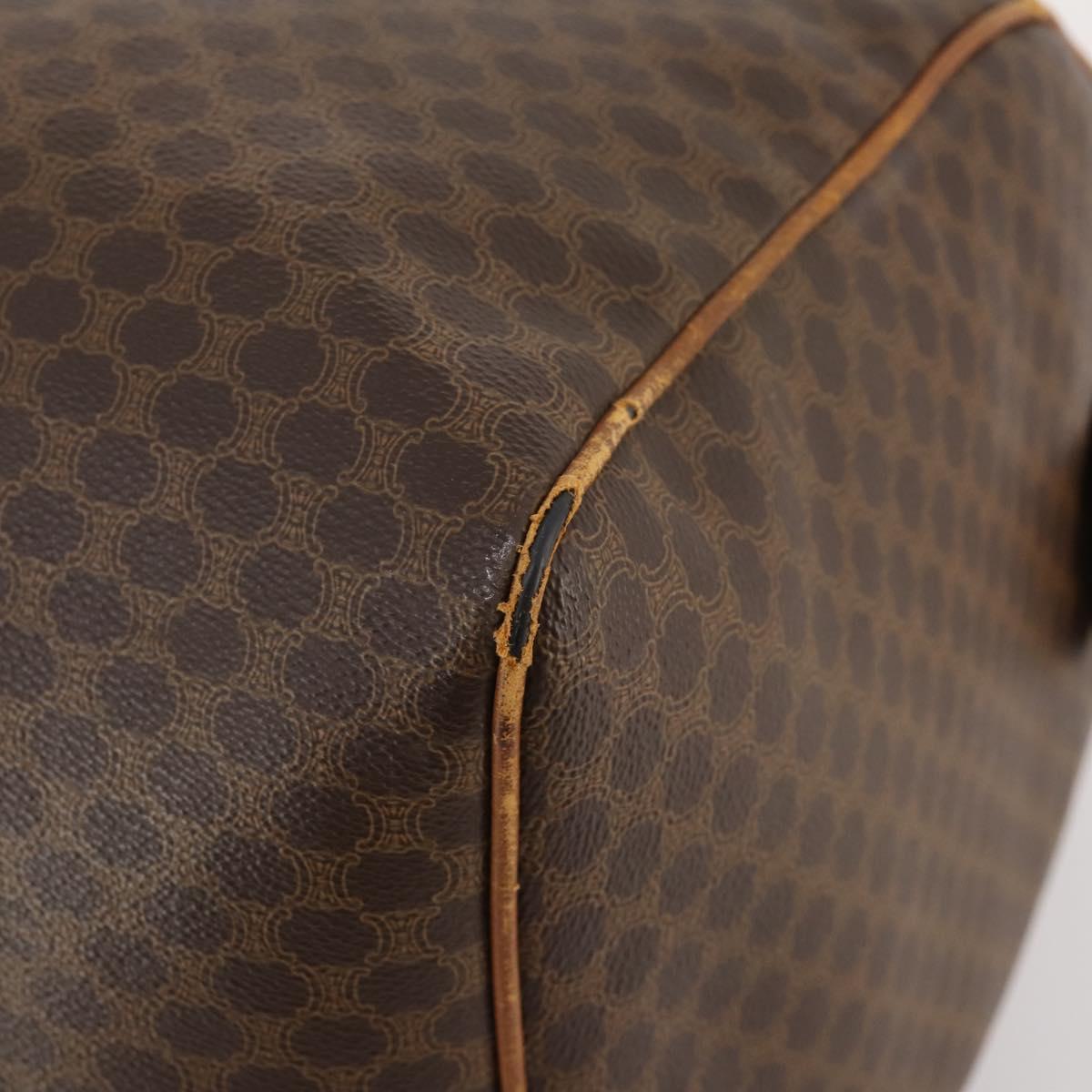 CELINE Macadam Canvas Boston Bag PVC Leather Brown Gold Auth ti3659
