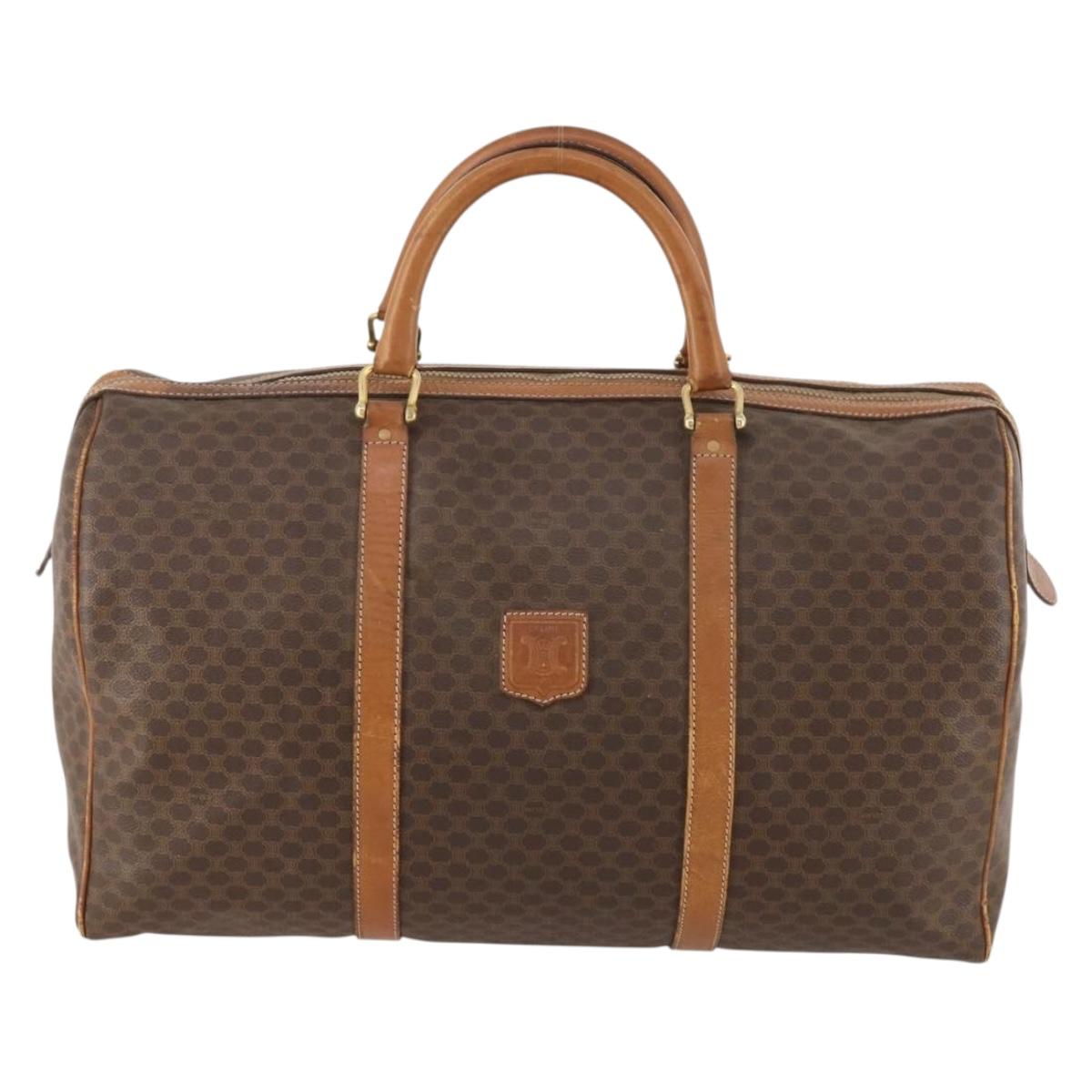 CELINE Macadam Canvas Boston Bag PVC Leather Brown Gold Auth ti3659