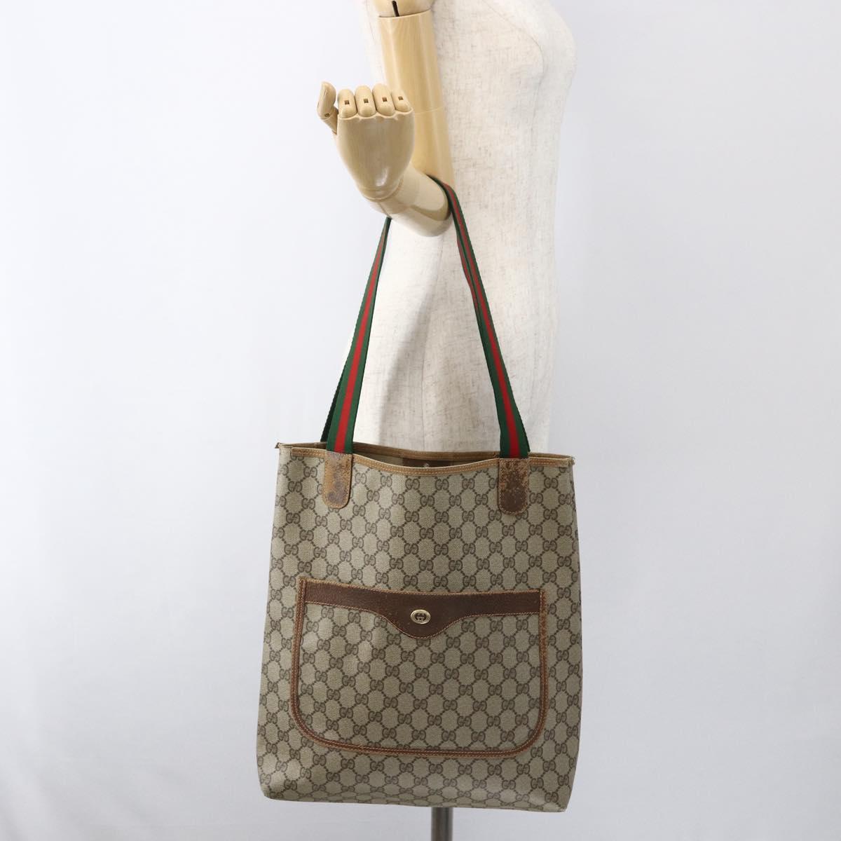 GUCCI GG Supreme Web Sherry Line Tote Bag PVC Beige Red 89 02 003 Auth ti3661