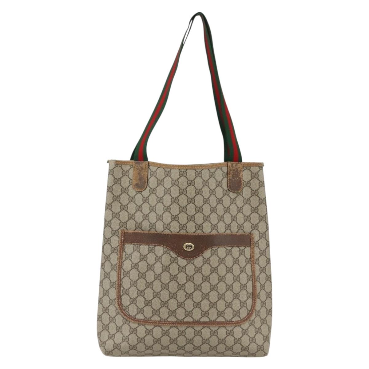 GUCCI GG Supreme Web Sherry Line Tote Bag PVC Beige Red 89 02 003 Auth ti3661