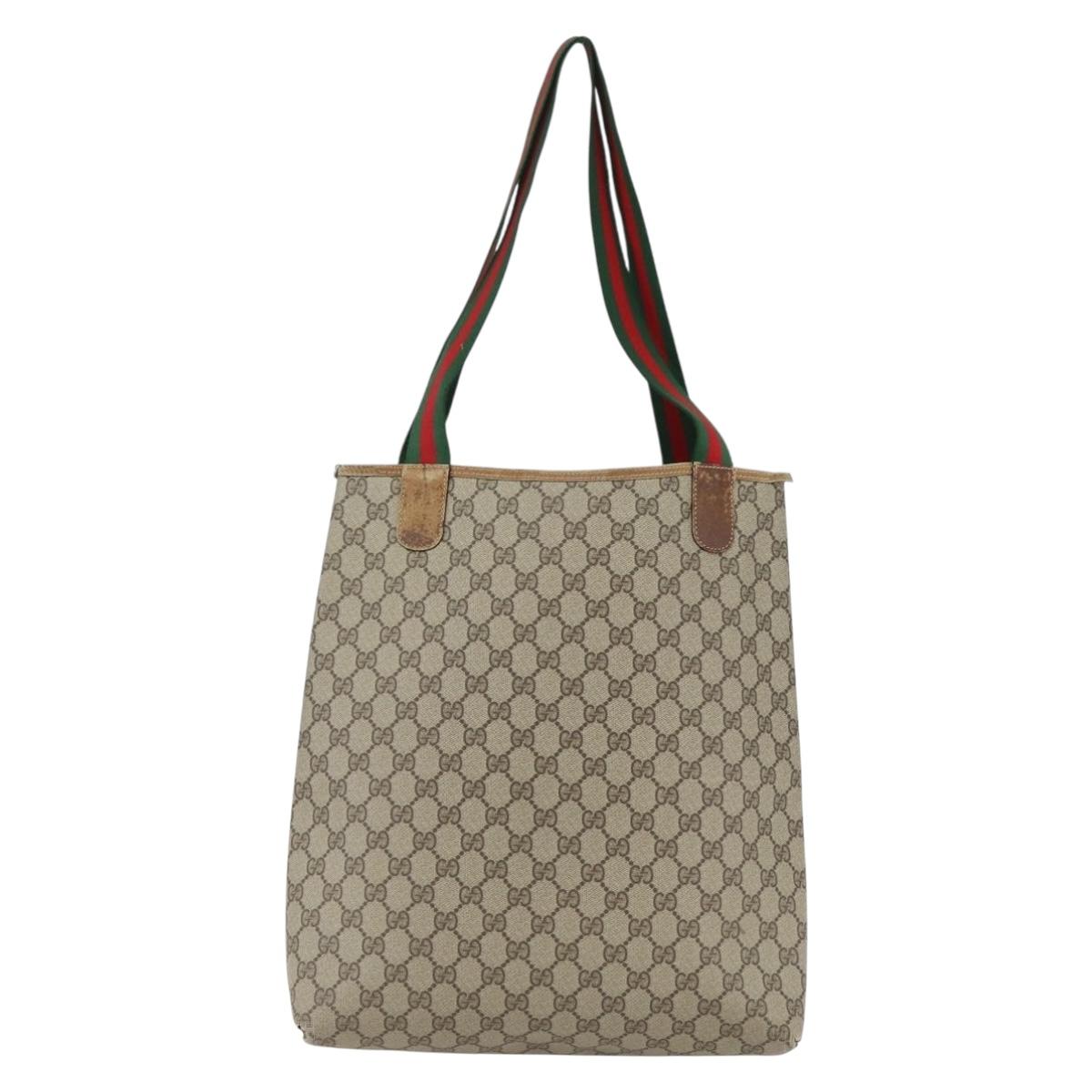 GUCCI GG Supreme Web Sherry Line Tote Bag PVC Beige Red 89 02 003 Auth ti3661
