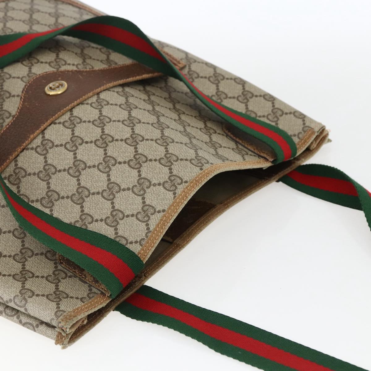 GUCCI GG Supreme Web Sherry Line Tote Bag PVC Beige Red 89 02 003 Auth ti3661