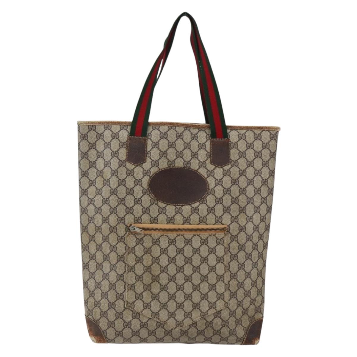 GUCCI GG Supreme Web Sherry Line Tote Bag PVC Beige Red Auth ti3662