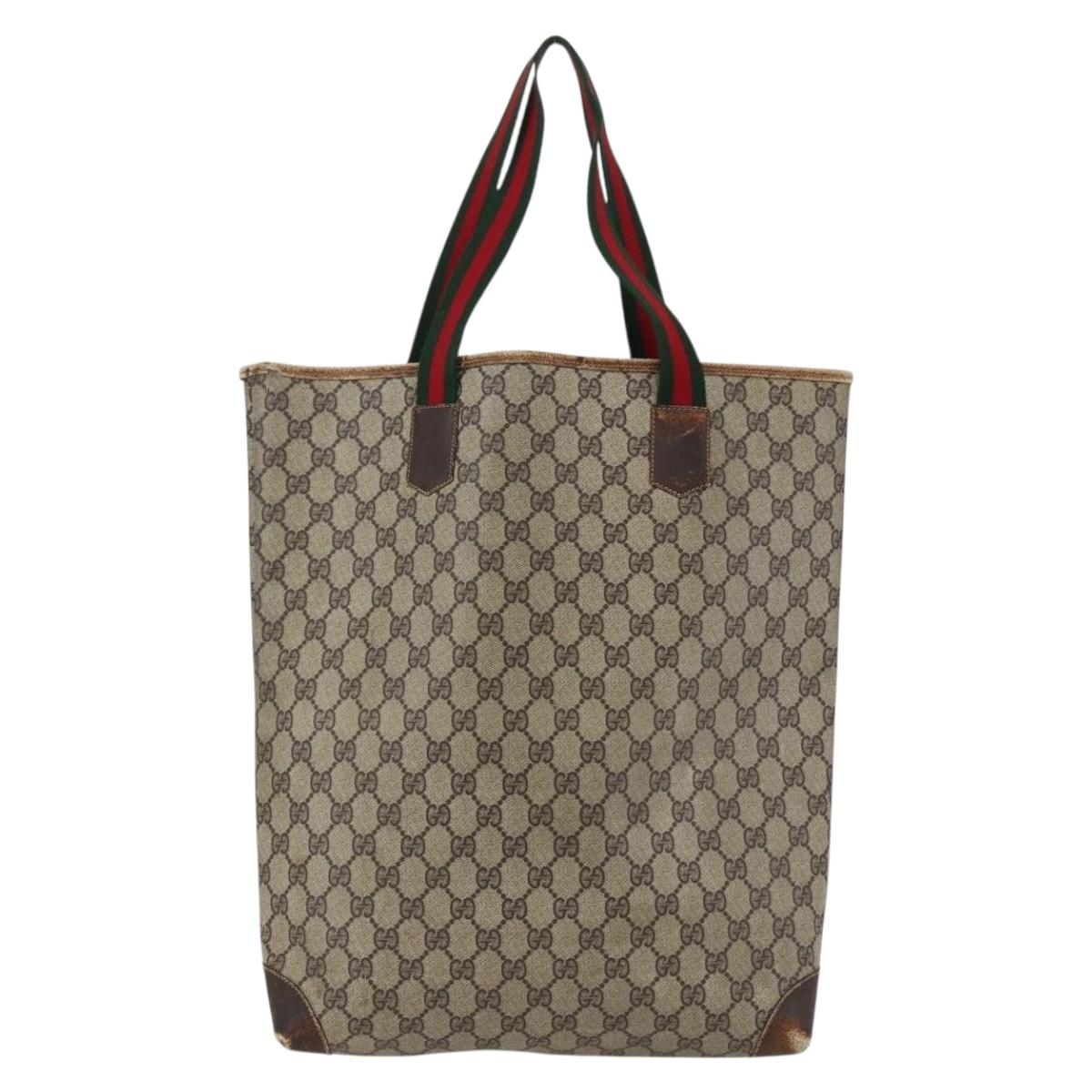 GUCCI GG Supreme Web Sherry Line Tote Bag PVC Beige Red Auth ti3662