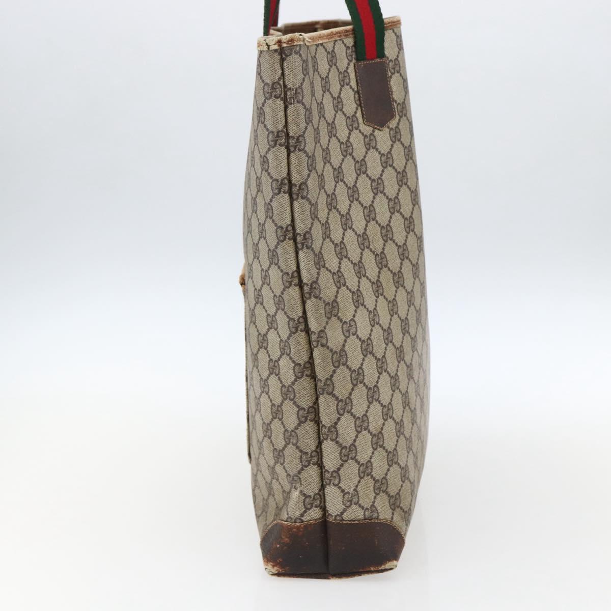 GUCCI GG Supreme Web Sherry Line Tote Bag PVC Beige Red Auth ti3662