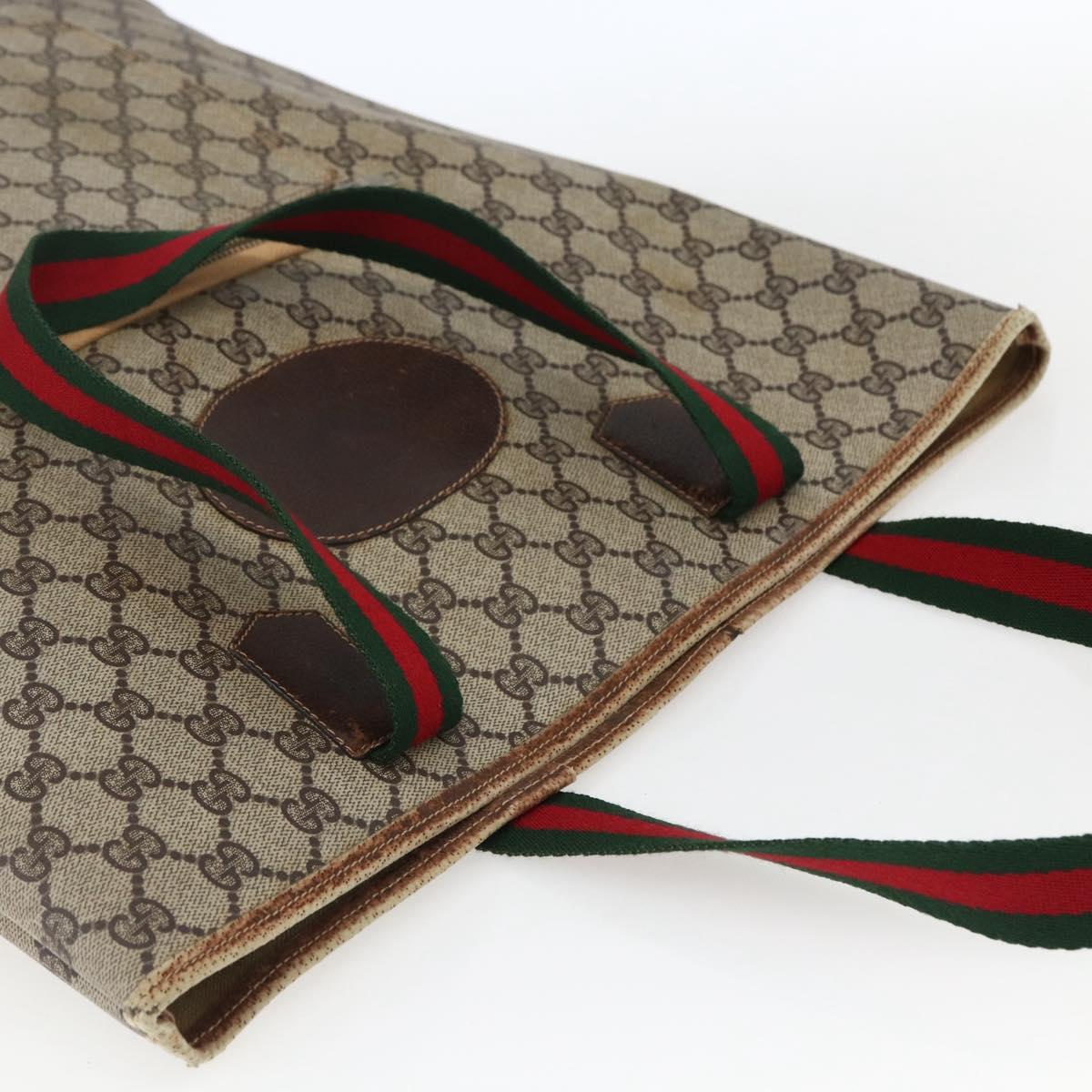 GUCCI GG Supreme Web Sherry Line Tote Bag PVC Beige Red Auth ti3662