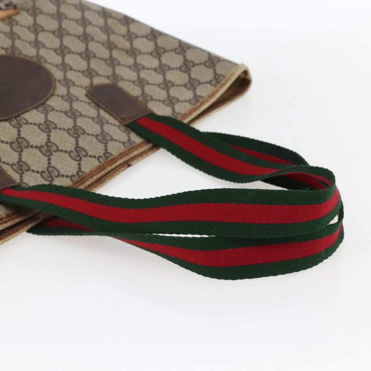 GUCCI GG Supreme Web Sherry Line Tote Bag PVC Beige Red Auth ti3662