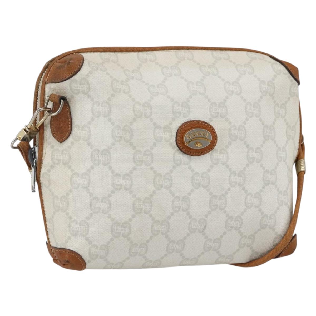 GUCCI GG Plus Supreme Shoulder Bag PVC Gold White Auth ti3663