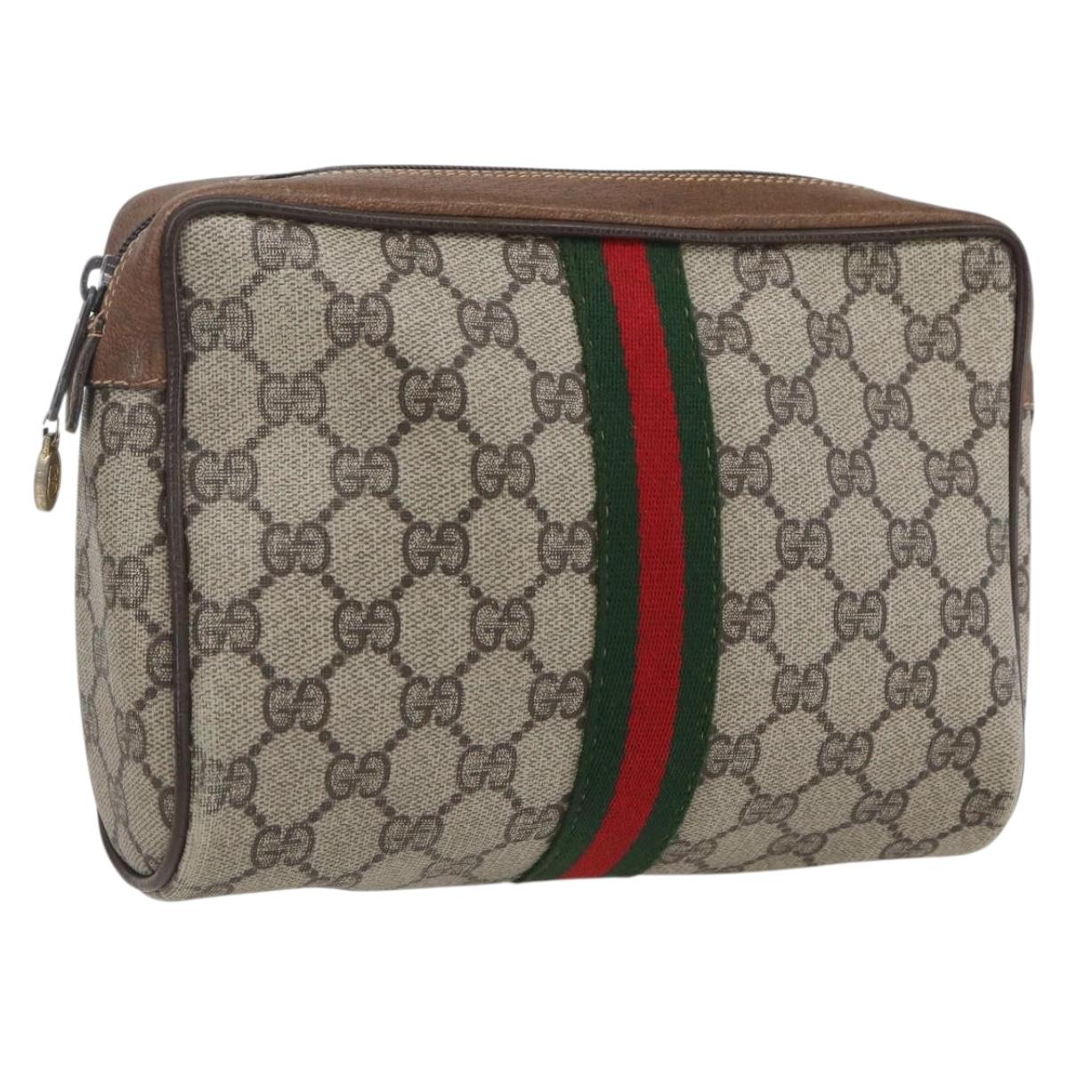 GUCCI GG Supreme Web Sherry Line Bag PVC Beige Red 32 014 3553 Auth ti3666