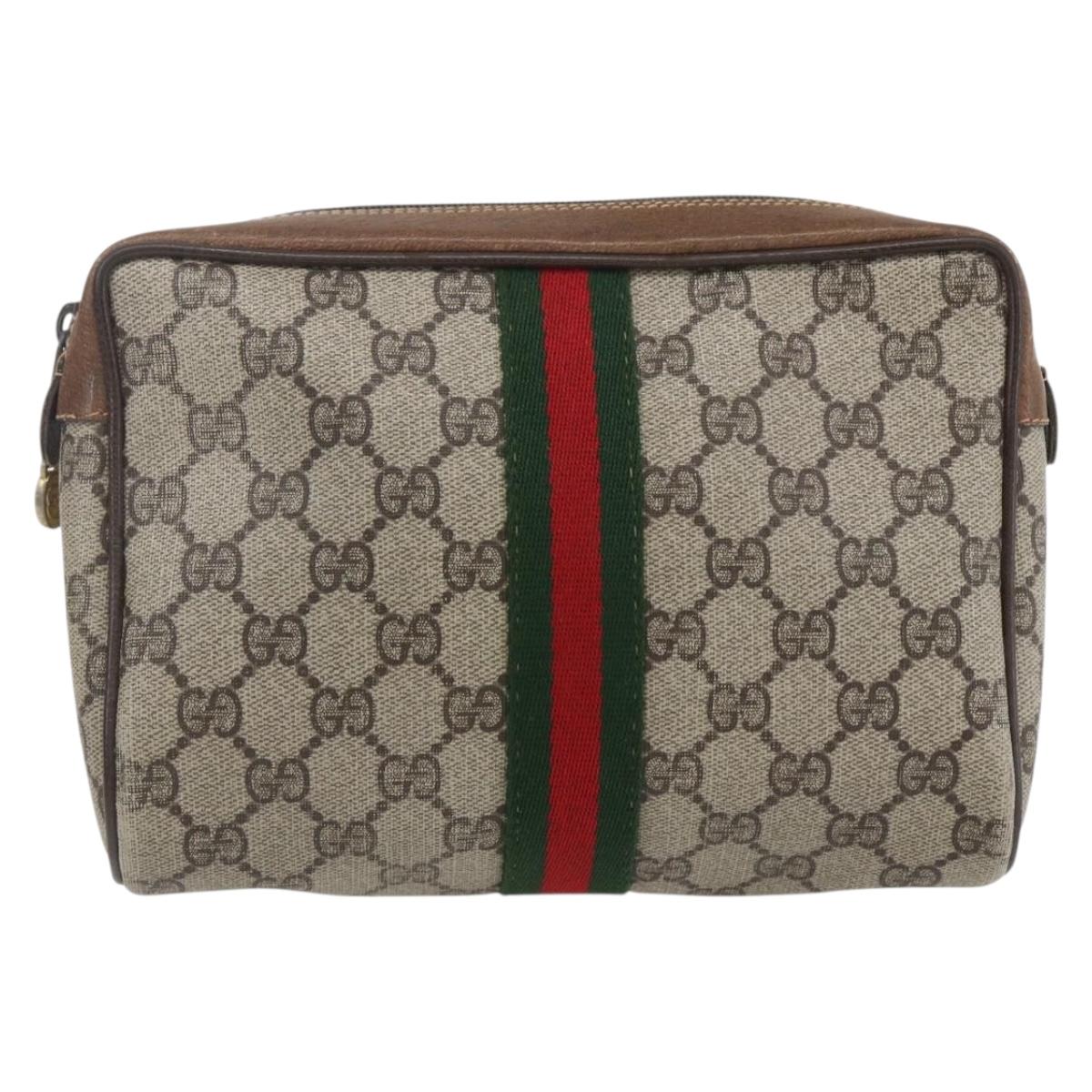 GUCCI GG Supreme Web Sherry Line Bag PVC Beige Red 32 014 3553 Auth ti3666