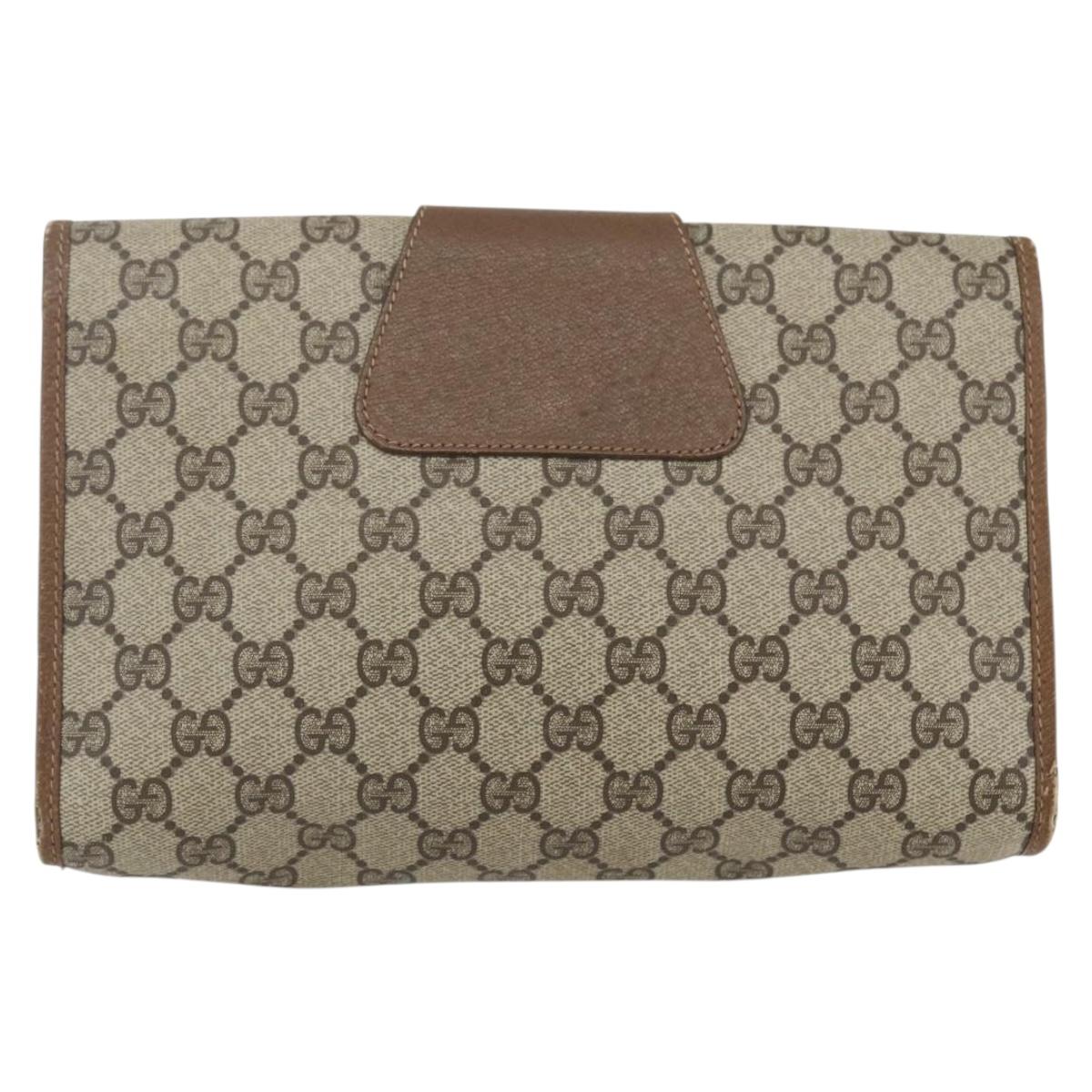 GUCCI GG Supreme Web Sherry Line Clutch Bag PVC Beige Gold 89 01 030 Auth ti3667