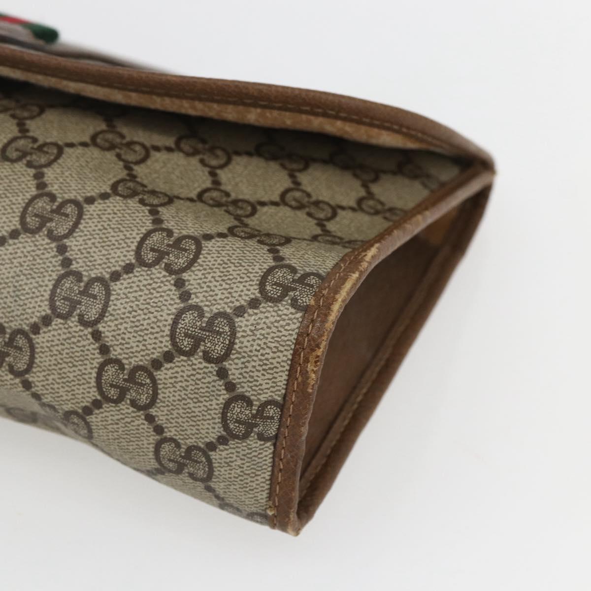 GUCCI GG Supreme Web Sherry Line Clutch Bag PVC Beige Gold 89 01 030 Auth ti3667