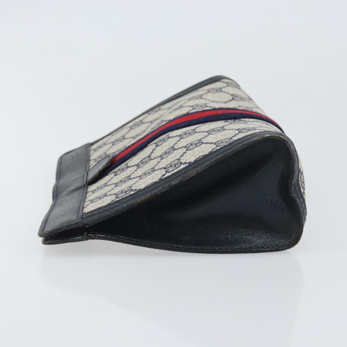 GUCCI GG Supreme Sherry Line Clutch Bag PVC Navy Red 64 01 001 Auth ti3668