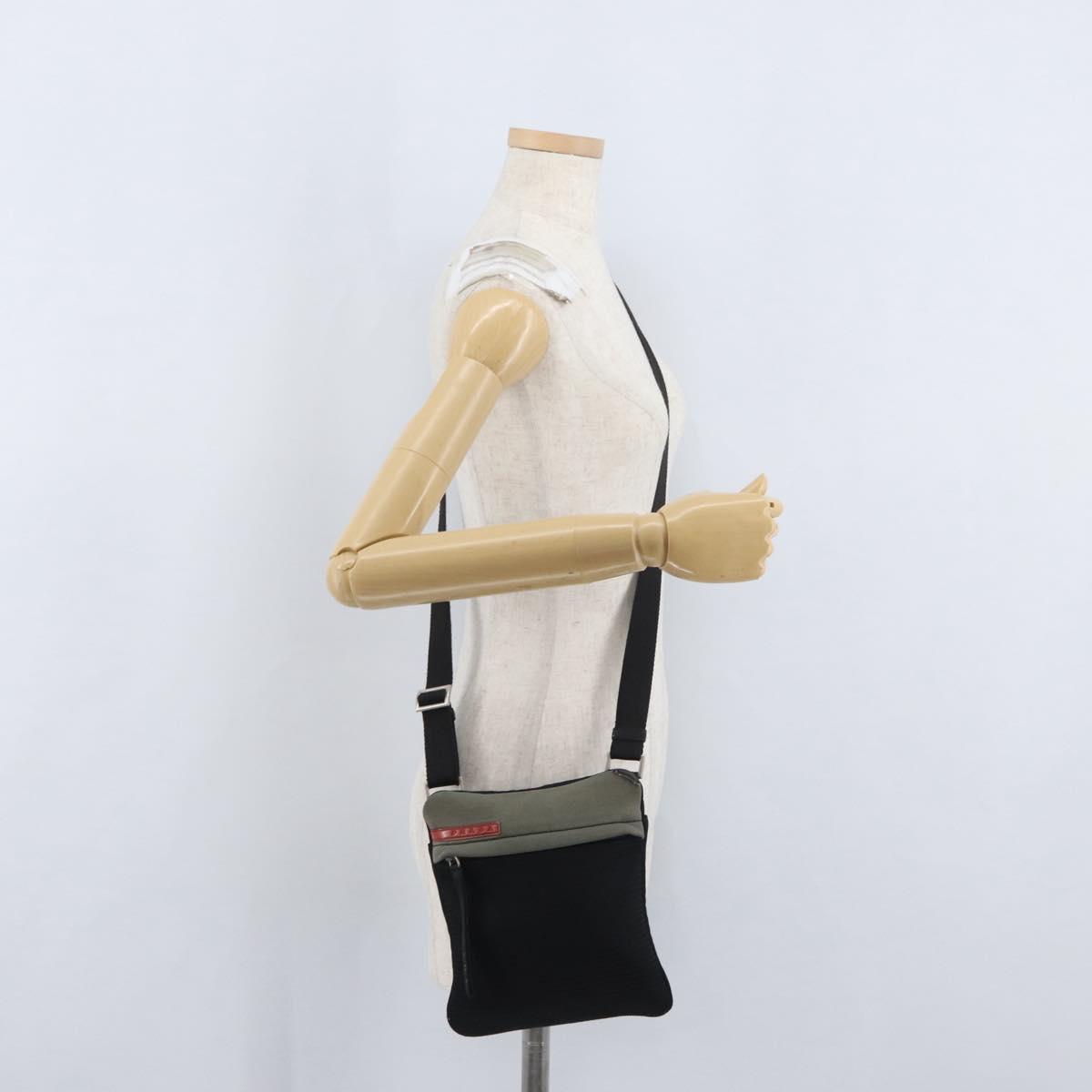 PRADA Sports Shoulder Bag Nylon Khaki Silver Auth ti3670