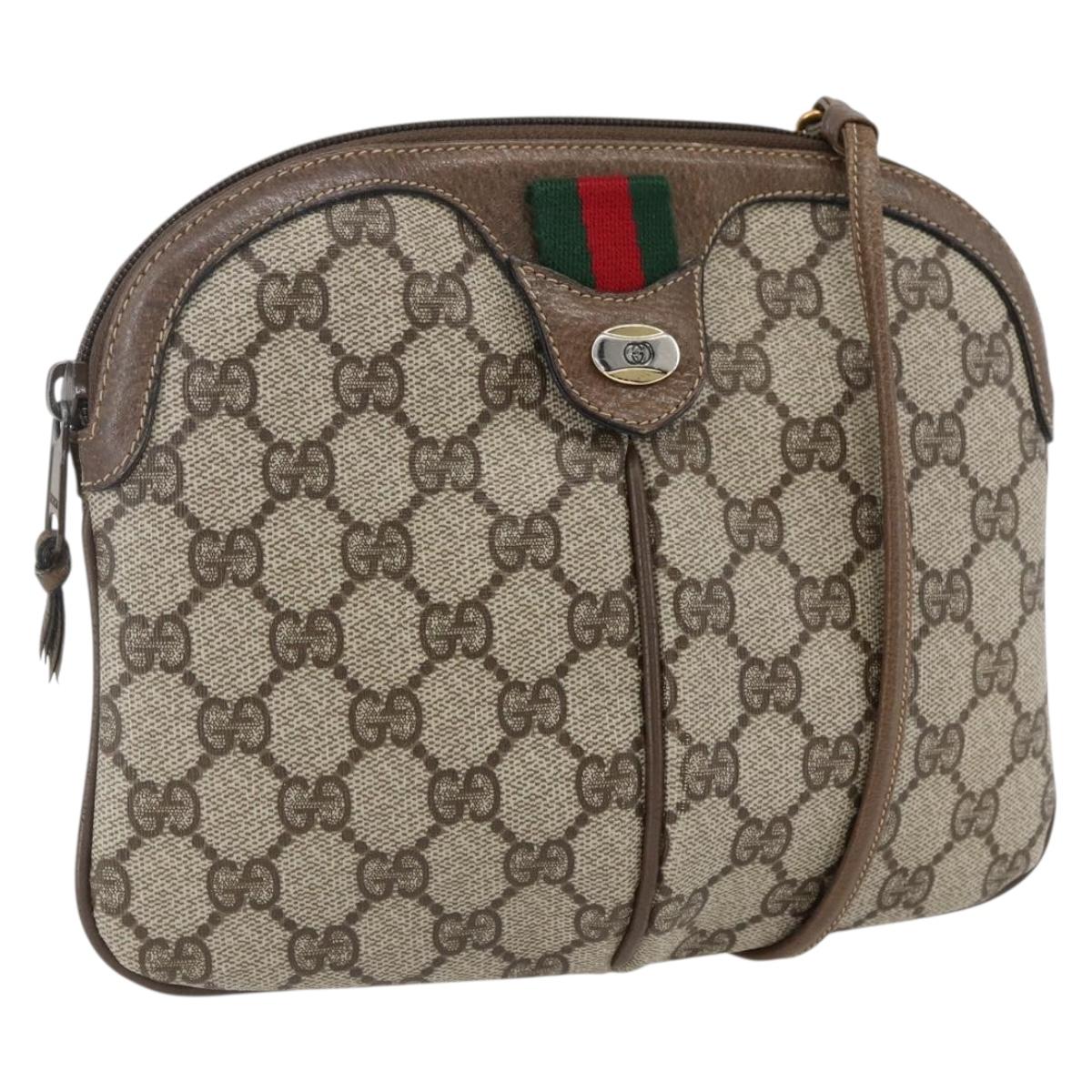 GUCCI GG Supreme Web Sherry Line Bag PVC Beige Red 904 02 047 Auth ti3671