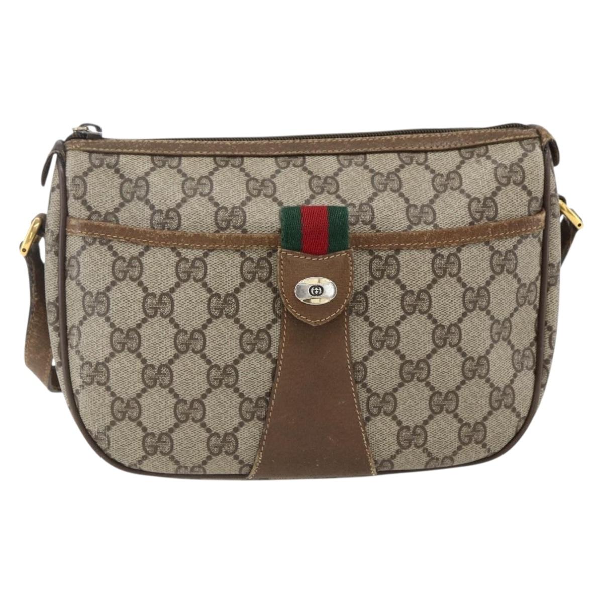 GUCCI GG Supreme Web Sherry Line Bag PVC Beige Red 89 02 032 Auth ti3672