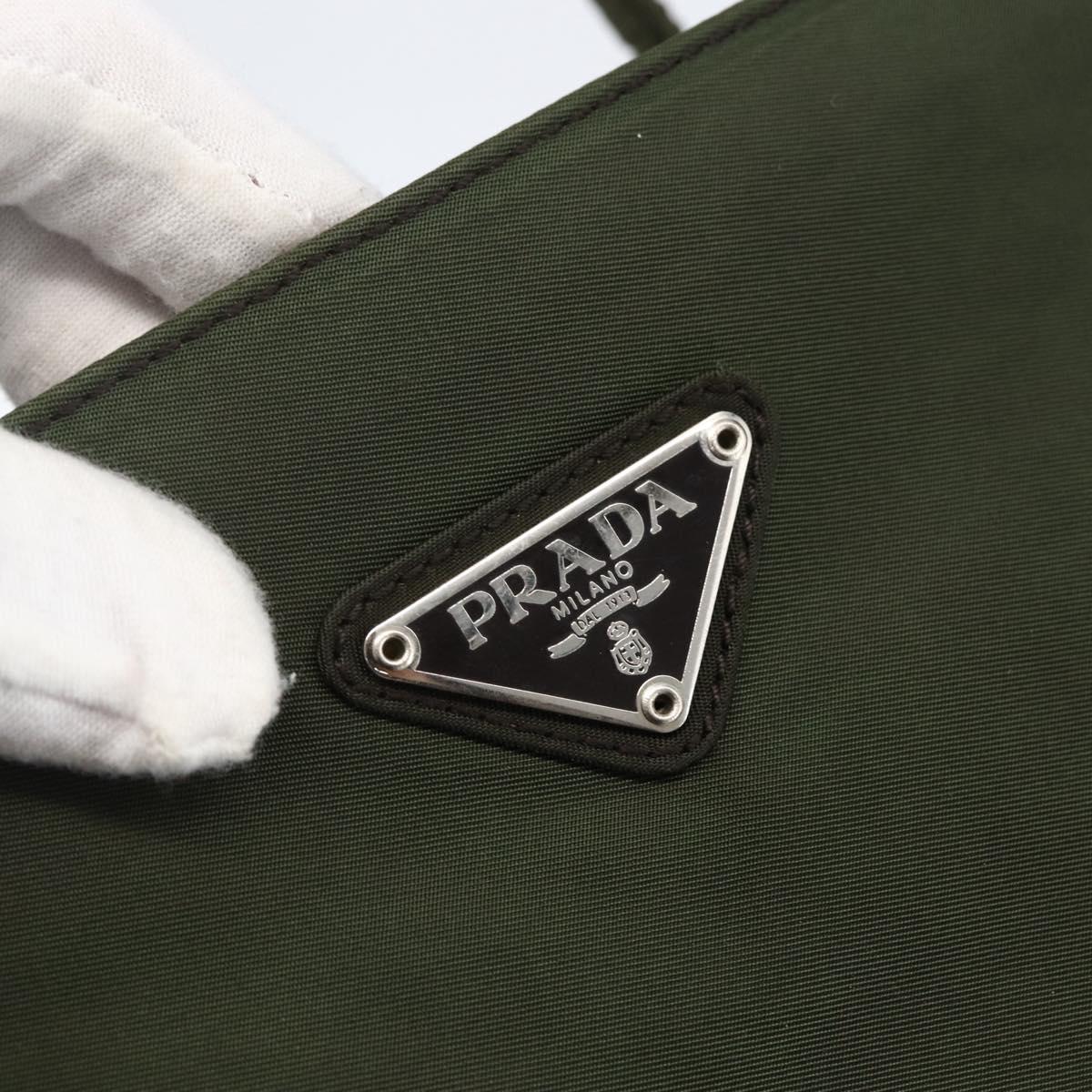 PRADA Hand Bag Nylon Khaki Silver Auth ti3676