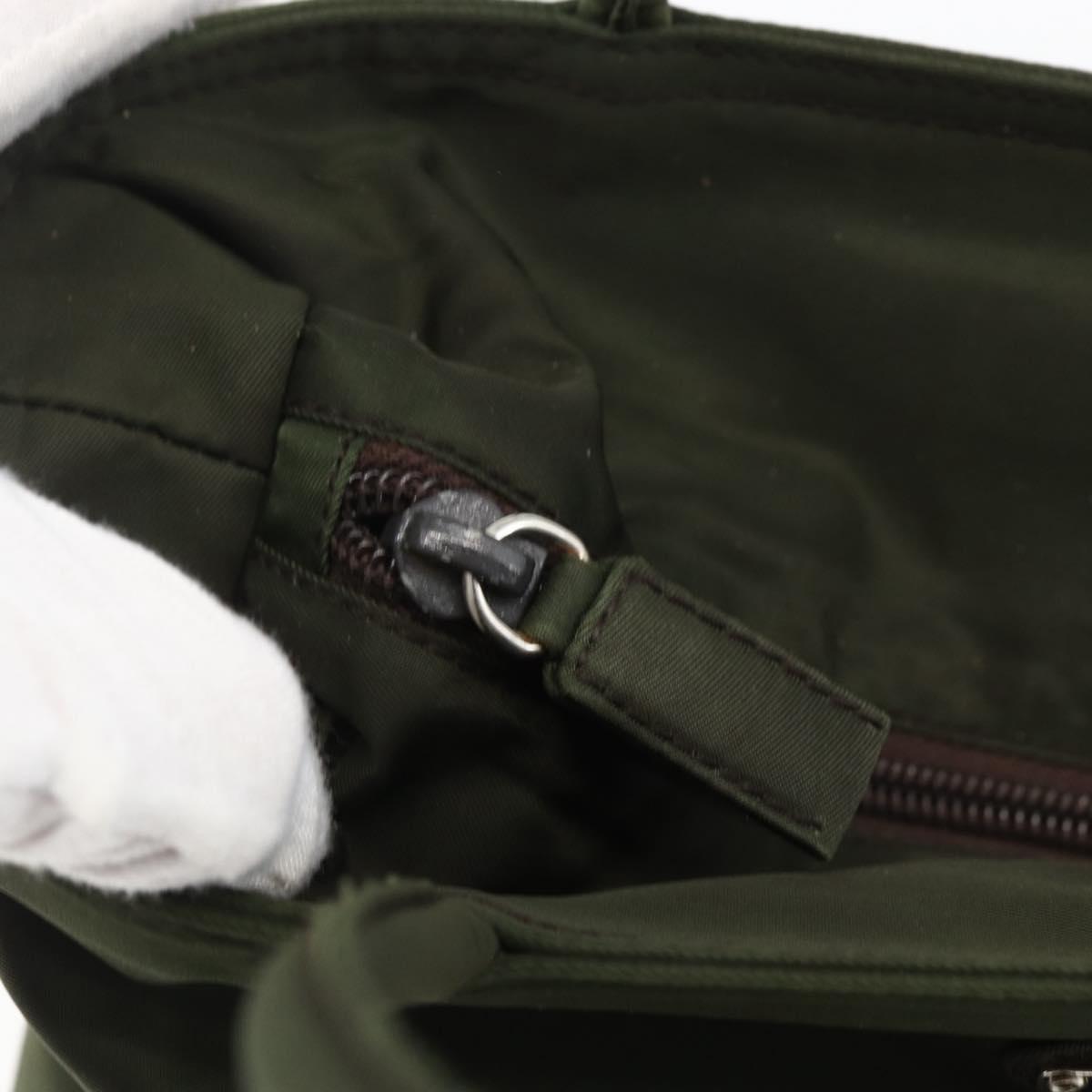 PRADA Hand Bag Nylon Khaki Silver Auth ti3676