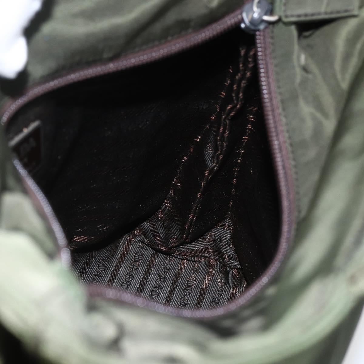 PRADA Hand Bag Nylon Khaki Silver Auth ti3676