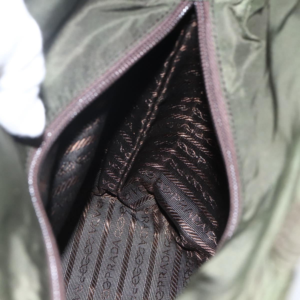 PRADA Hand Bag Nylon Khaki Silver Auth ti3676