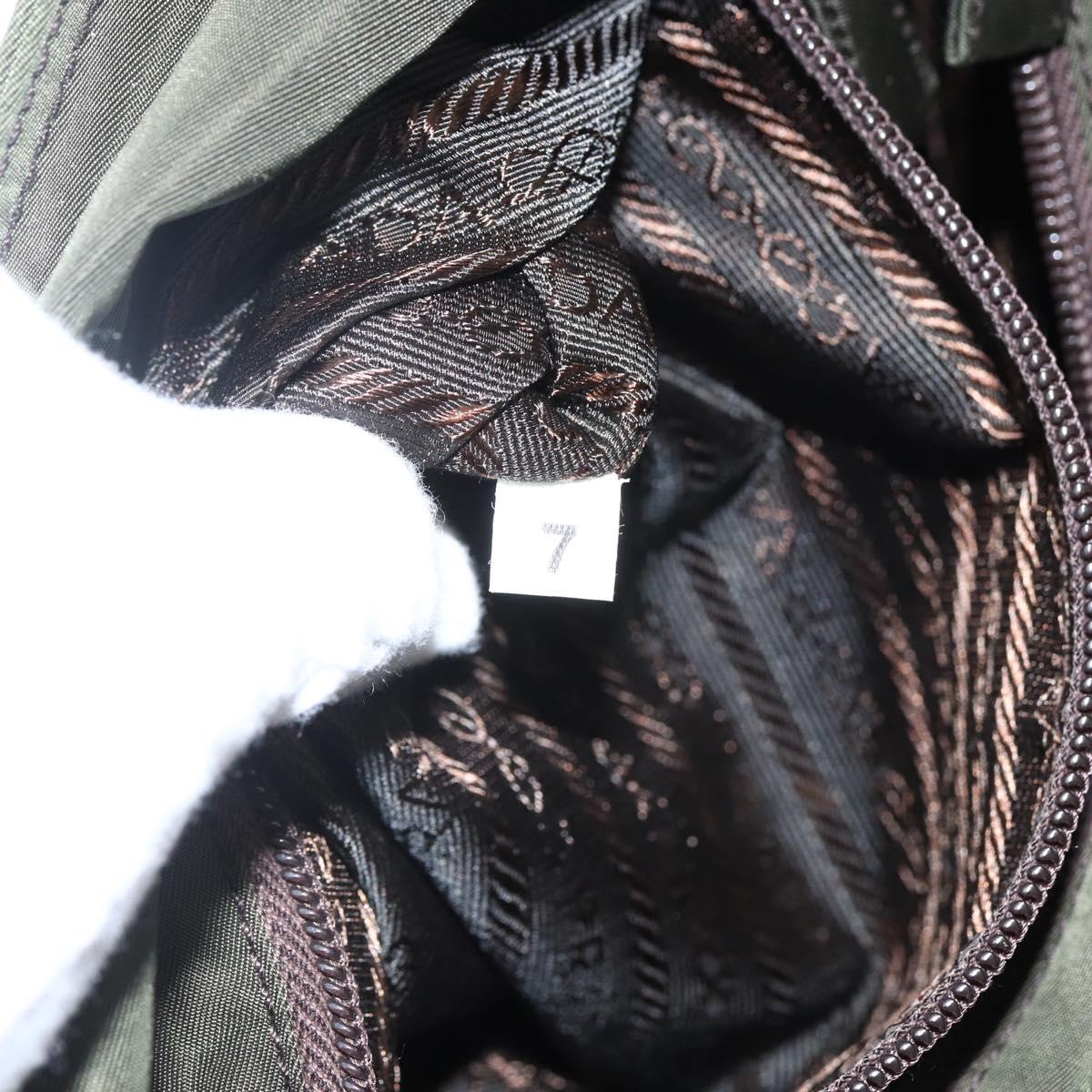 PRADA Hand Bag Nylon Khaki Silver Auth ti3676