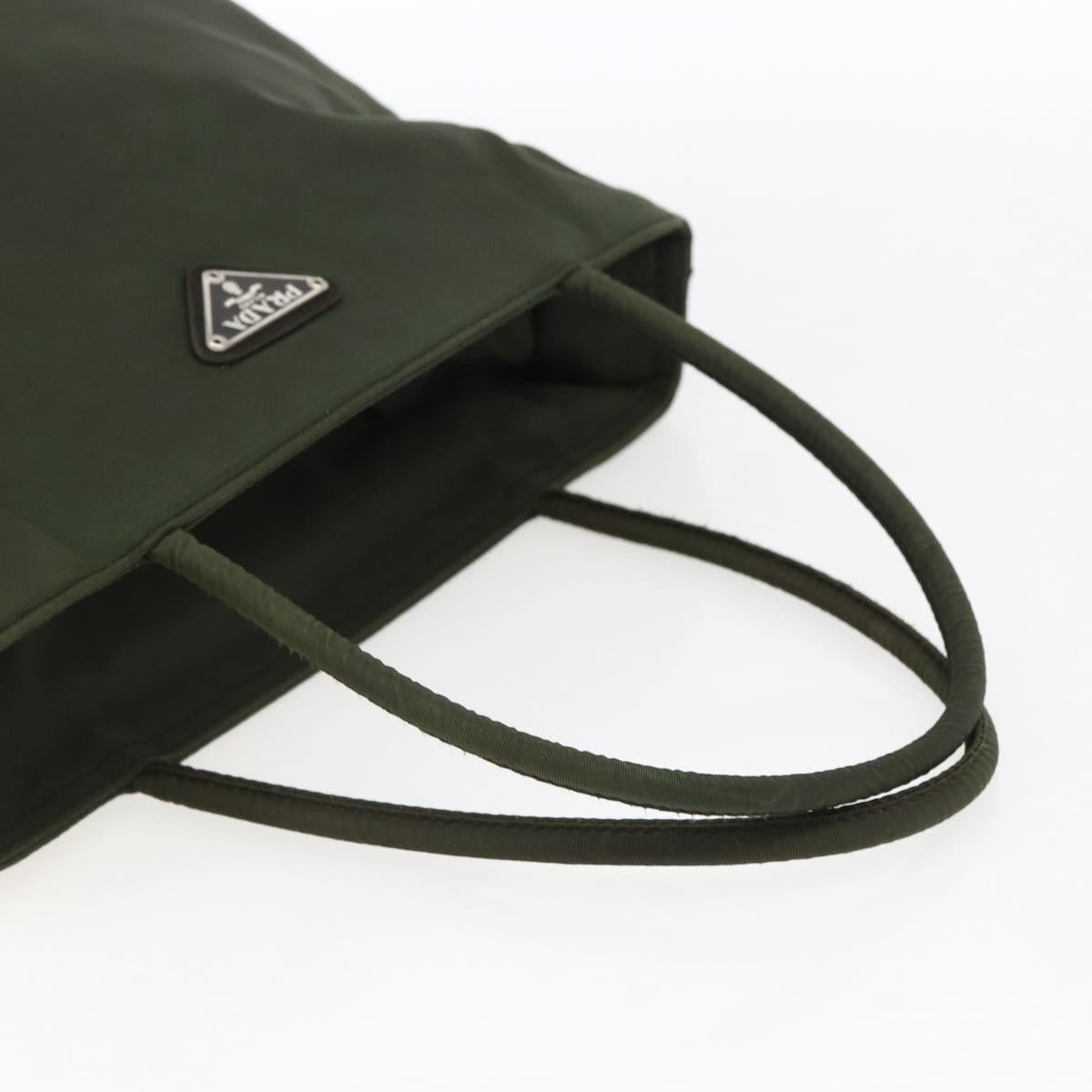 PRADA Hand Bag Nylon Khaki Silver Auth ti3676