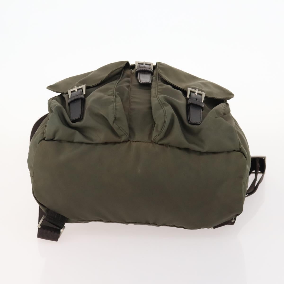 PRADA Backpack Nylon Khaki Silver Auth ti3677