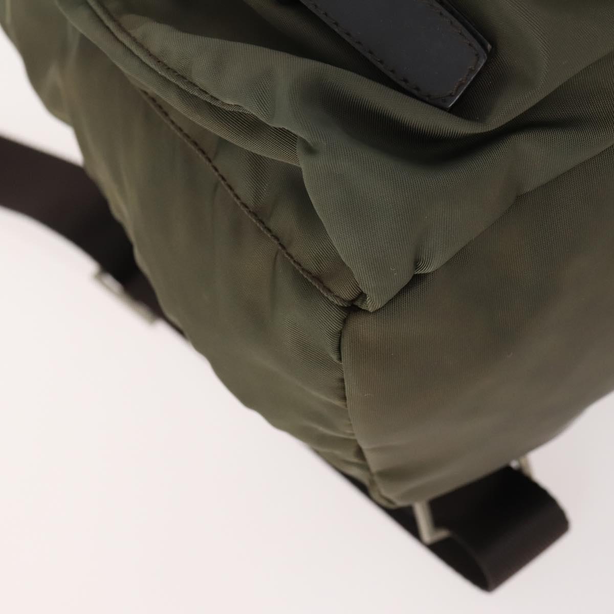 PRADA Backpack Nylon Khaki Silver Auth ti3677