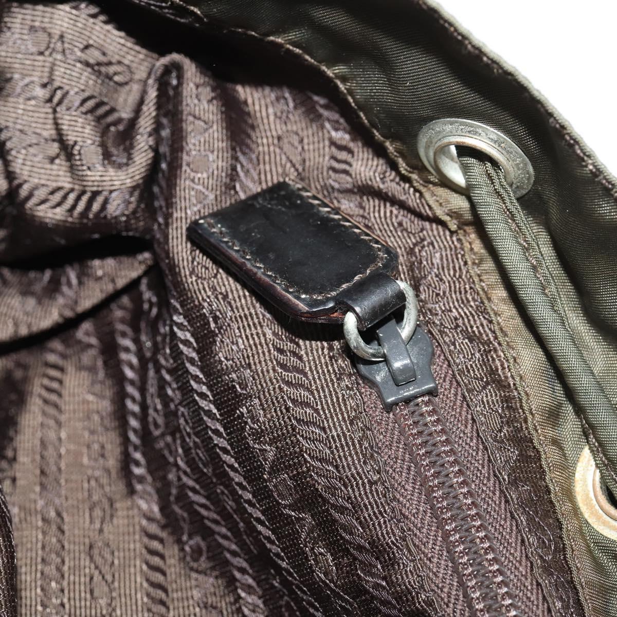 PRADA Backpack Nylon Khaki Silver Auth ti3677