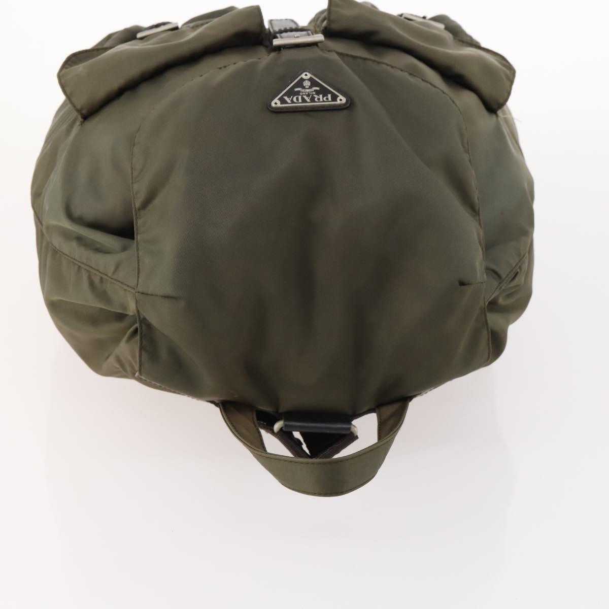 PRADA Backpack Nylon Khaki Silver Auth ti3677
