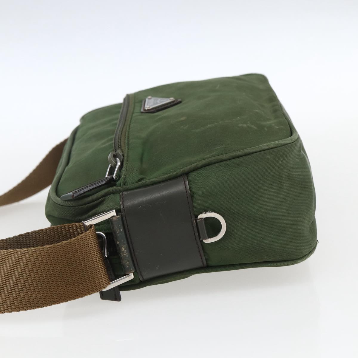 PRADA Shoulder Bag Nylon Green Silver Auth ti3679