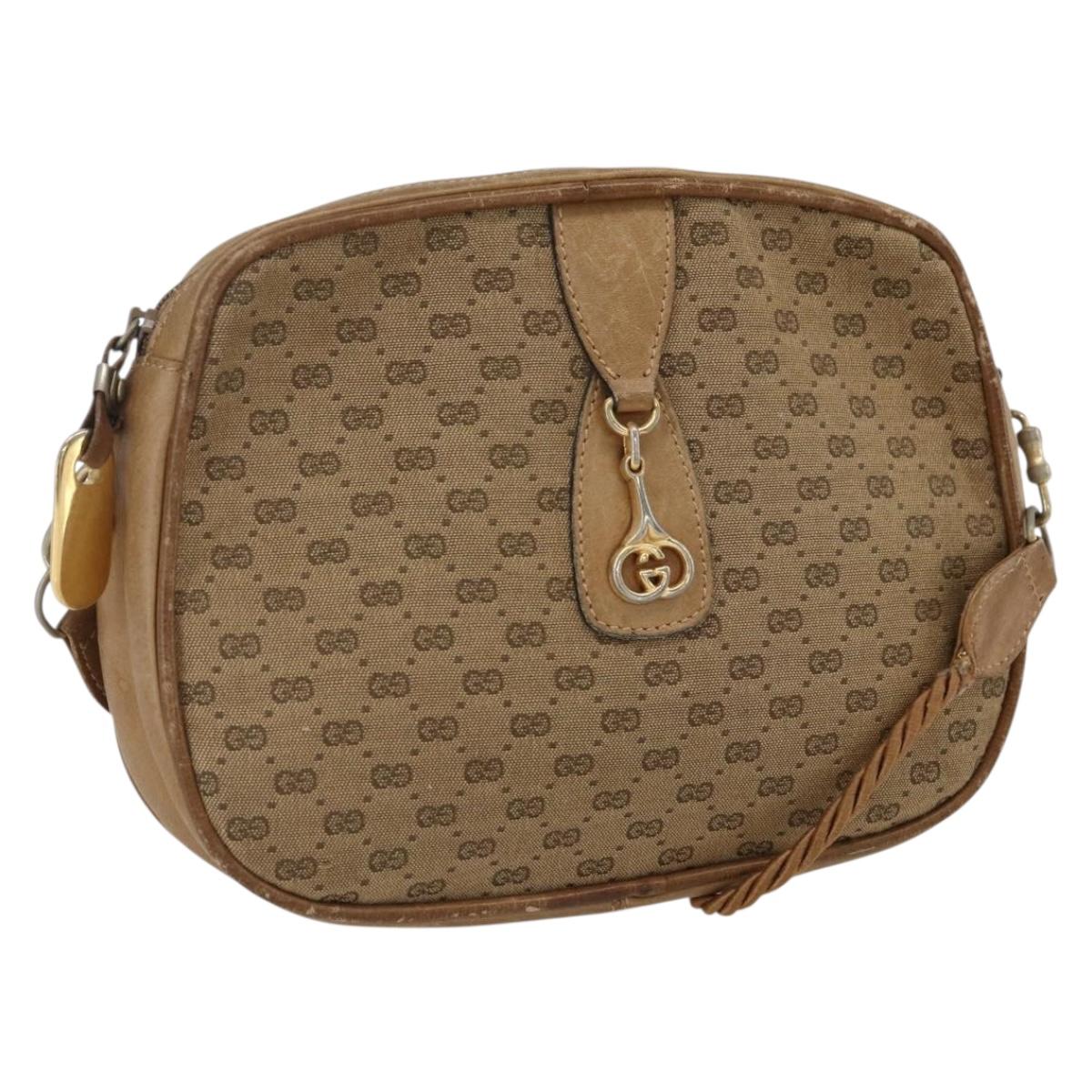 GUCCI Micro GG Canvas Shoulder Bag Beige Gold Auth ti3682