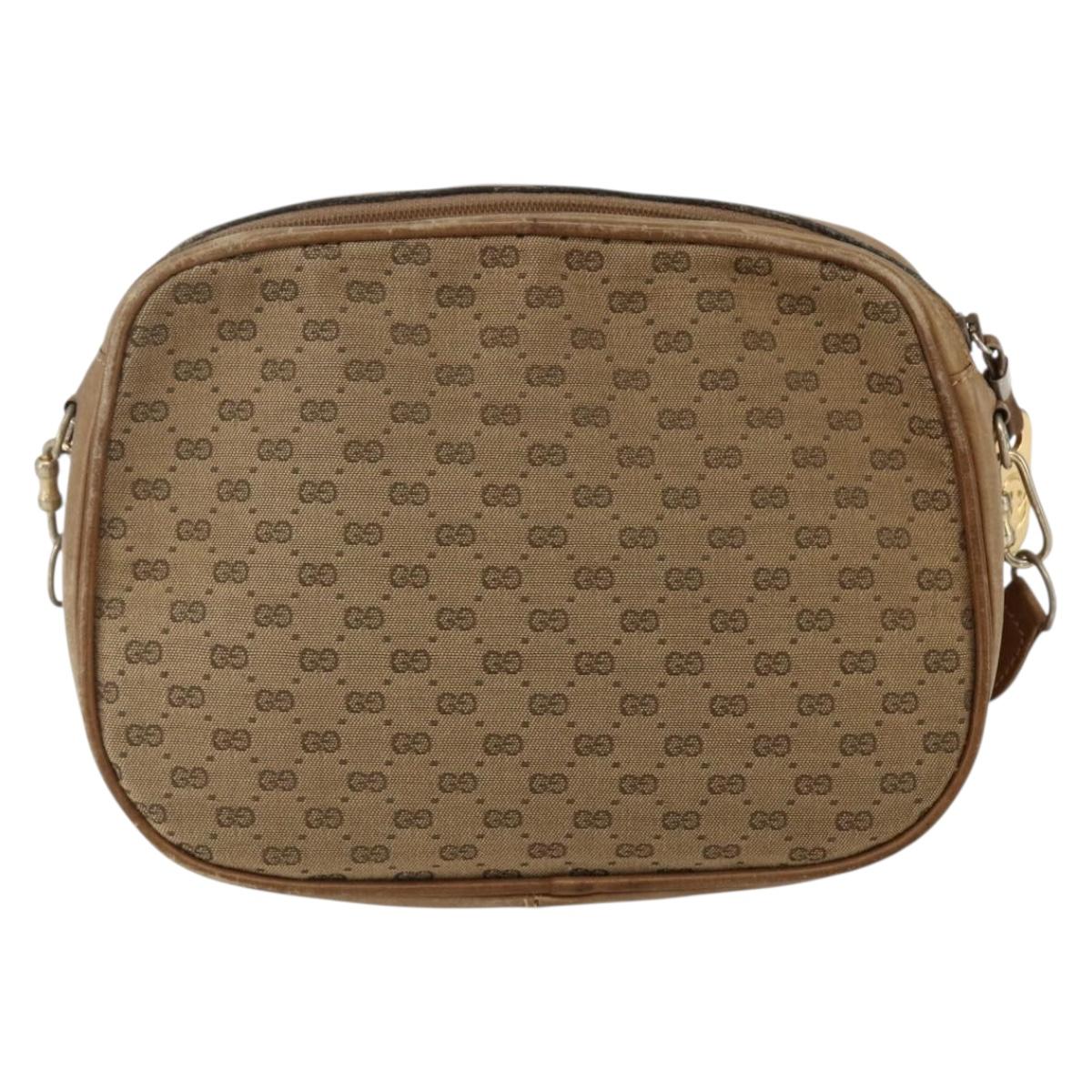 GUCCI Micro GG Canvas Shoulder Bag Beige Gold Auth ti3682
