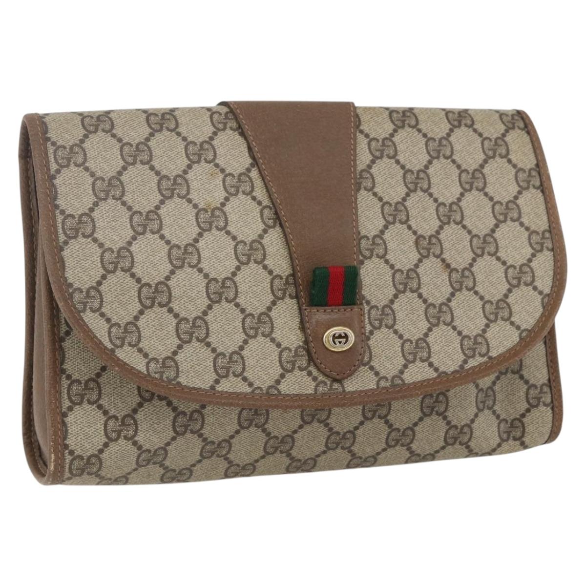 GUCCI GG Supreme Web Sherry Line Clutch Bag PVC Beige Gold 89 01 030 Auth ti3683