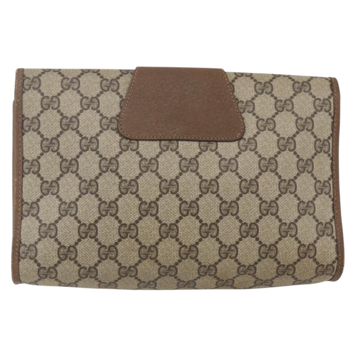 GUCCI GG Supreme Web Sherry Line Clutch Bag PVC Beige Gold 89 01 030 Auth ti3683