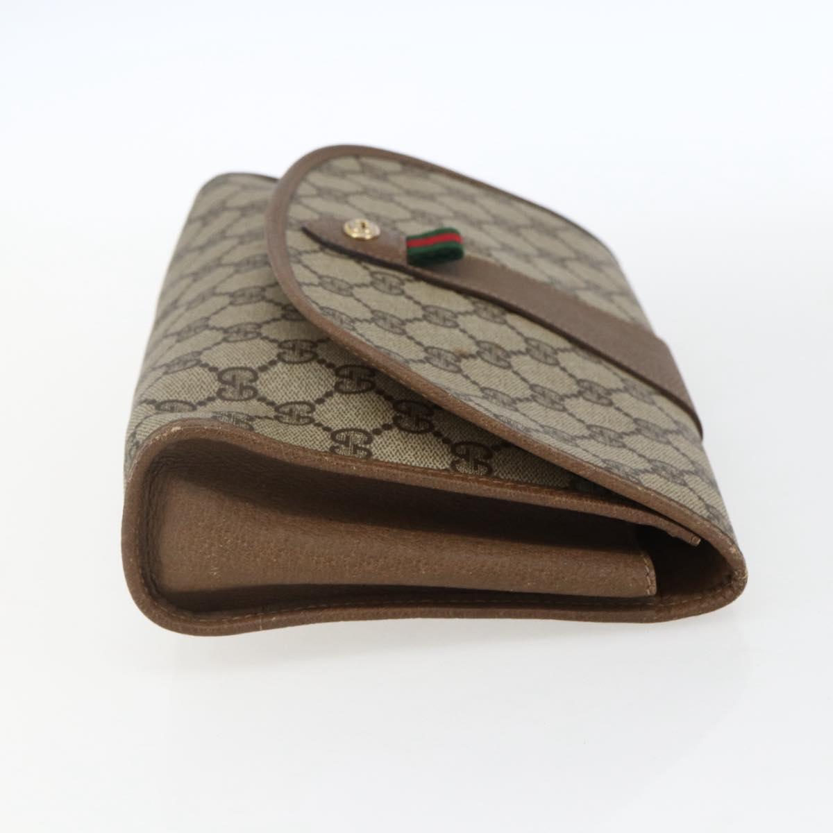GUCCI GG Supreme Web Sherry Line Clutch Bag PVC Beige Gold 89 01 030 Auth ti3683