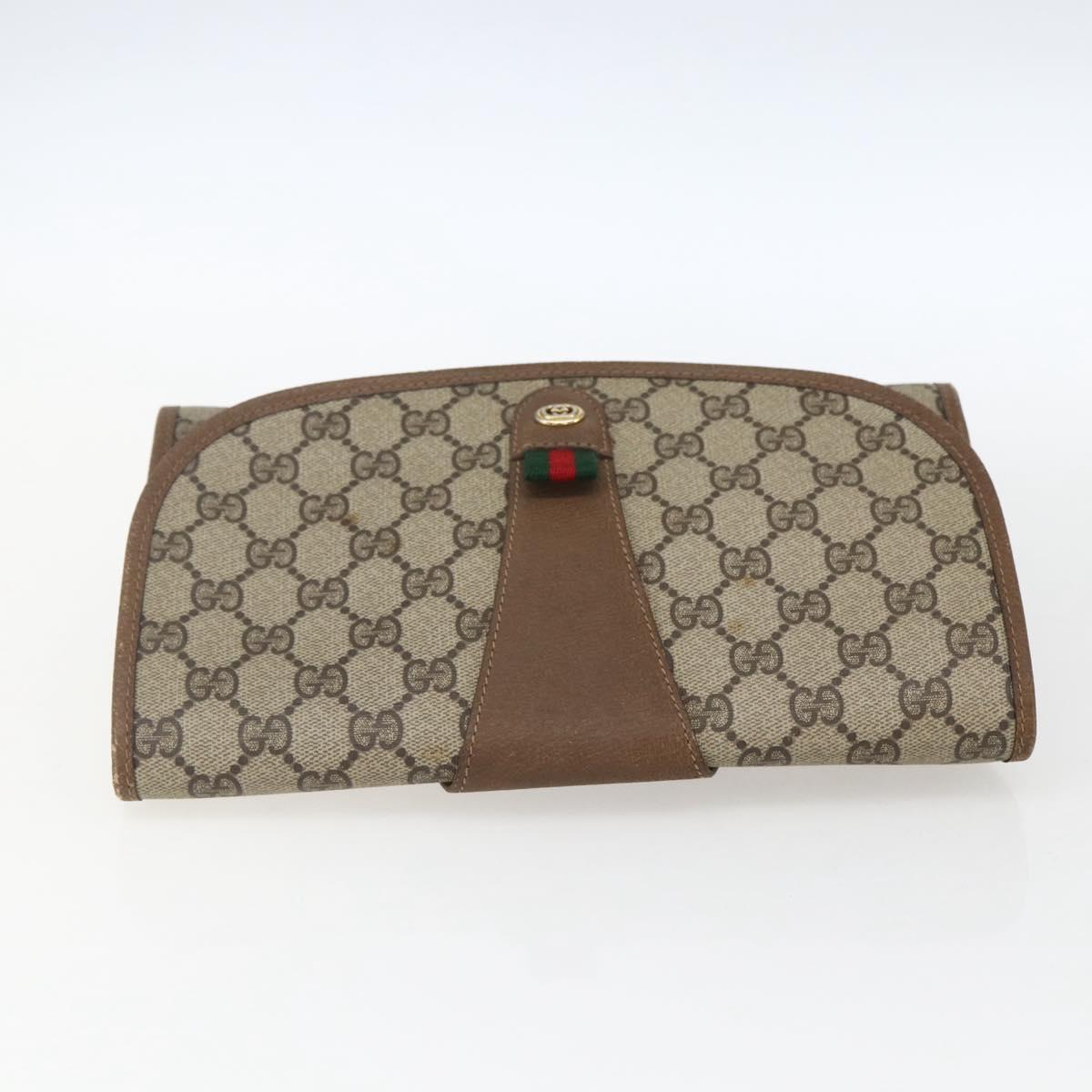 GUCCI GG Supreme Web Sherry Line Clutch Bag PVC Beige Gold 89 01 030 Auth ti3683