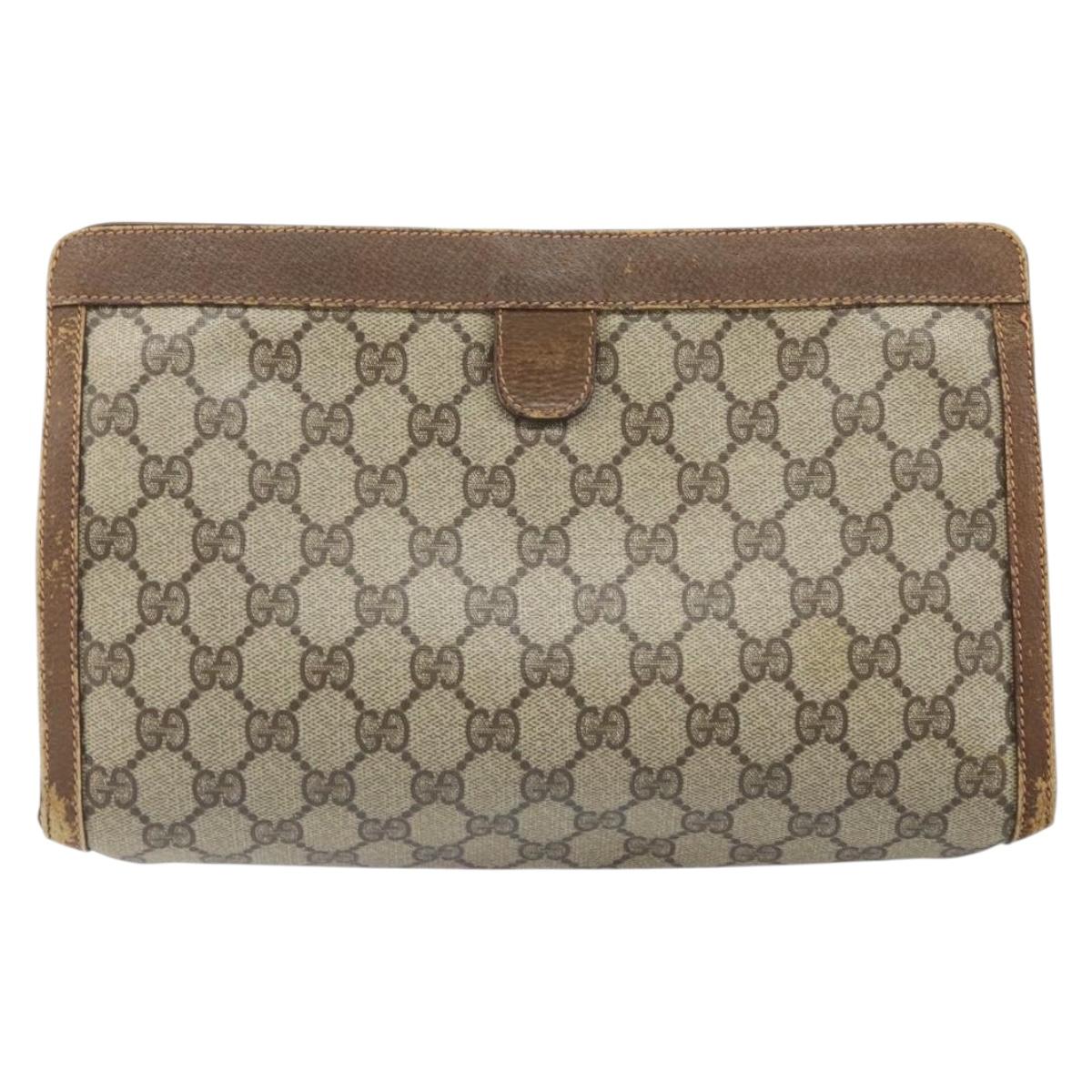 GUCCI GG Supreme Web Sherry Line Clutch Bag PVC Beige Gold 89 01 033 Auth ti3684