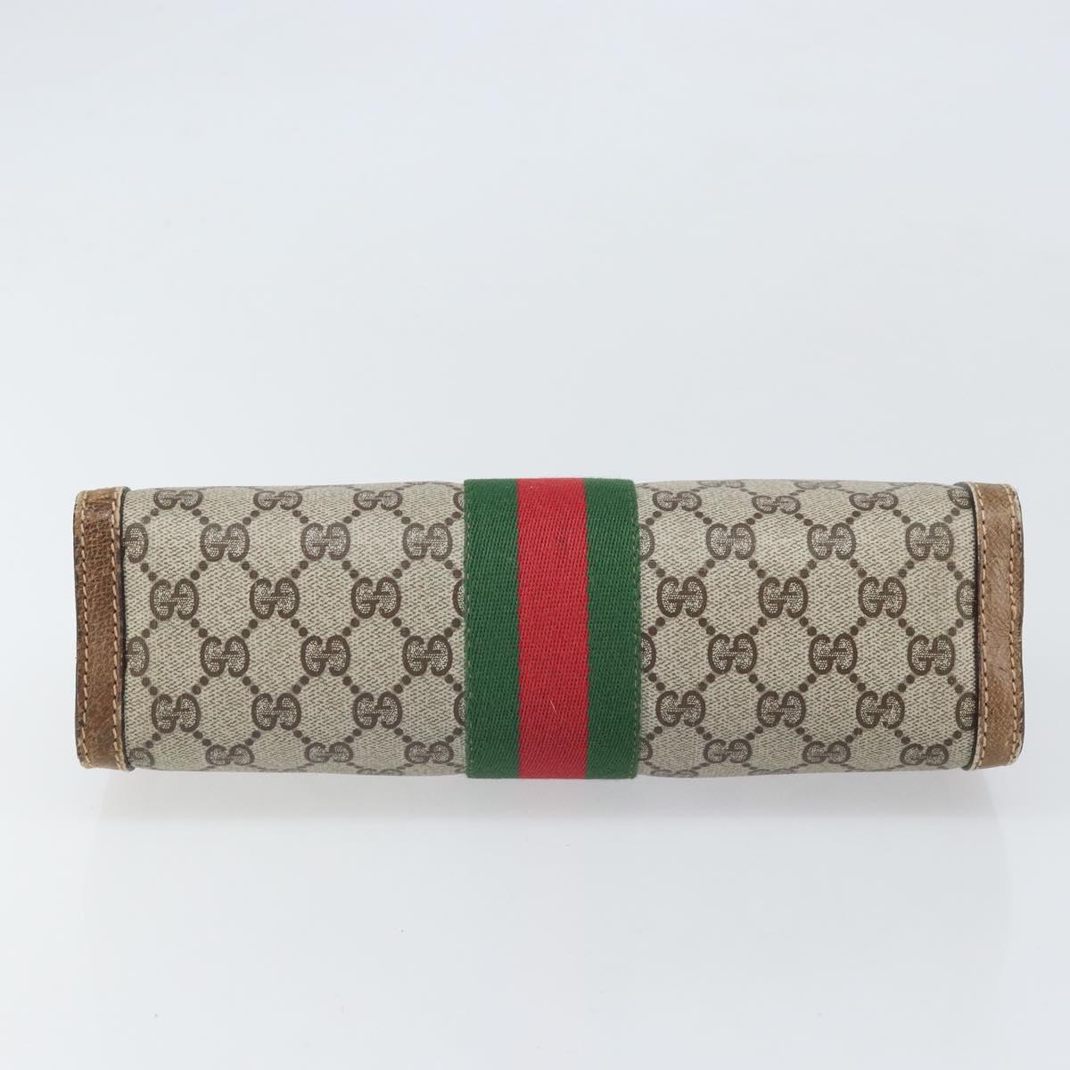 GUCCI GG Supreme Web Sherry Line Clutch Bag PVC Beige Red Auth ti3685