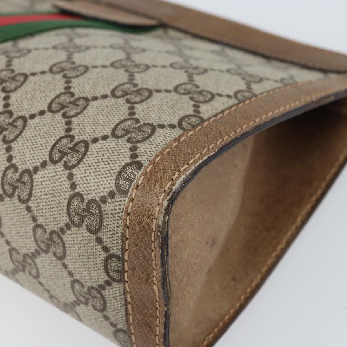 GUCCI GG Supreme Web Sherry Line Clutch Bag PVC Beige Red Auth ti3685