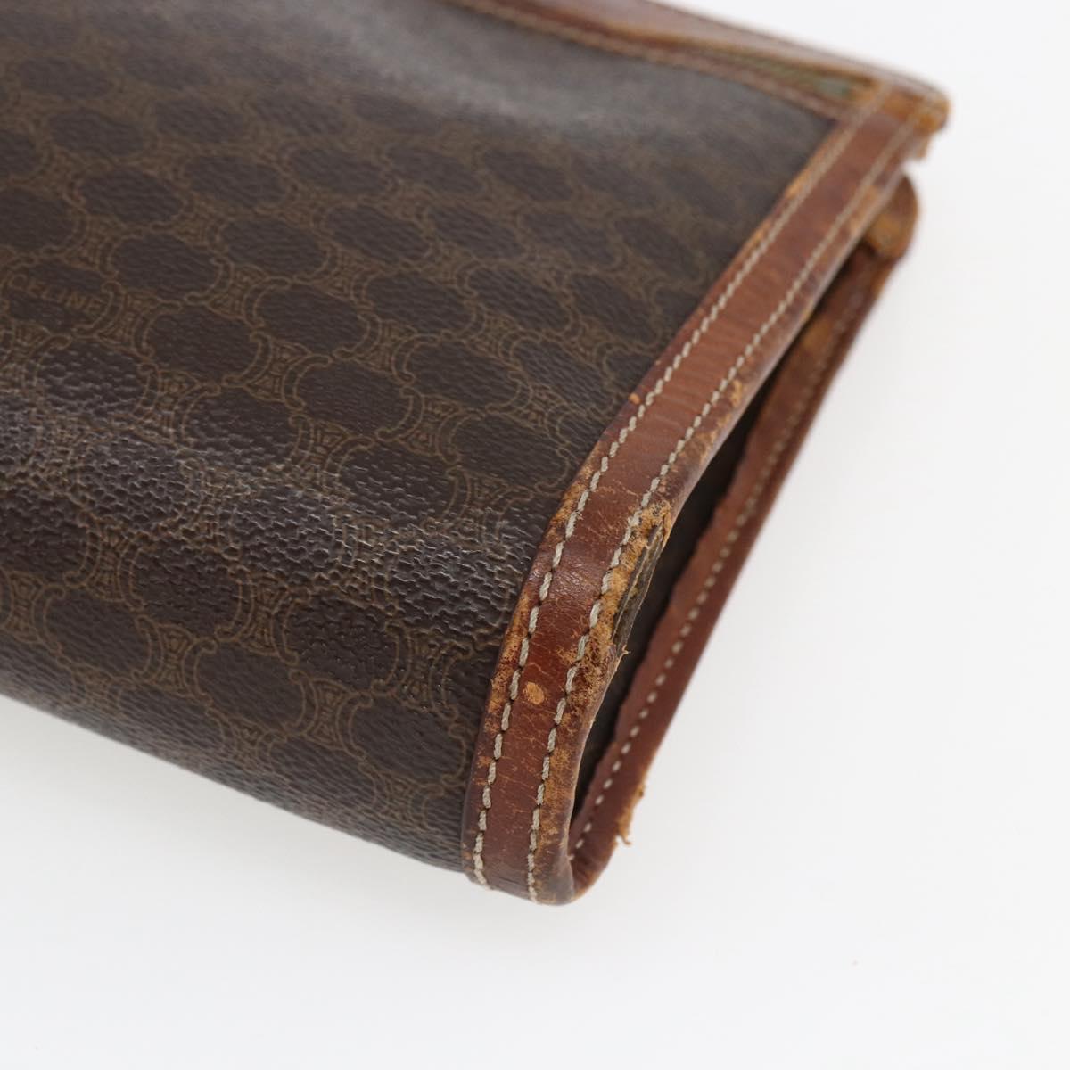 CELINE Macadam Canvas Clutch Bag PVC Leather Brown Gold Auth ti3690
