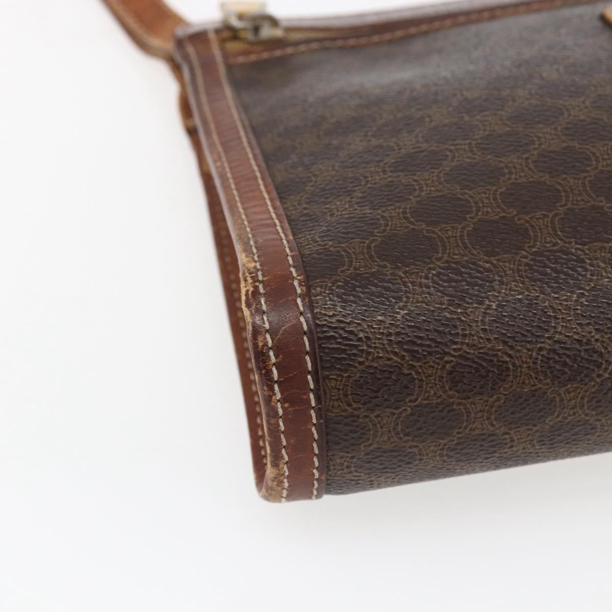 CELINE Macadam Canvas Clutch Bag PVC Leather Brown Gold Auth ti3690