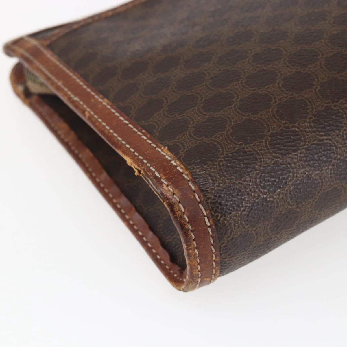 CELINE Macadam Canvas Clutch Bag PVC Leather Brown Gold Auth ti3690